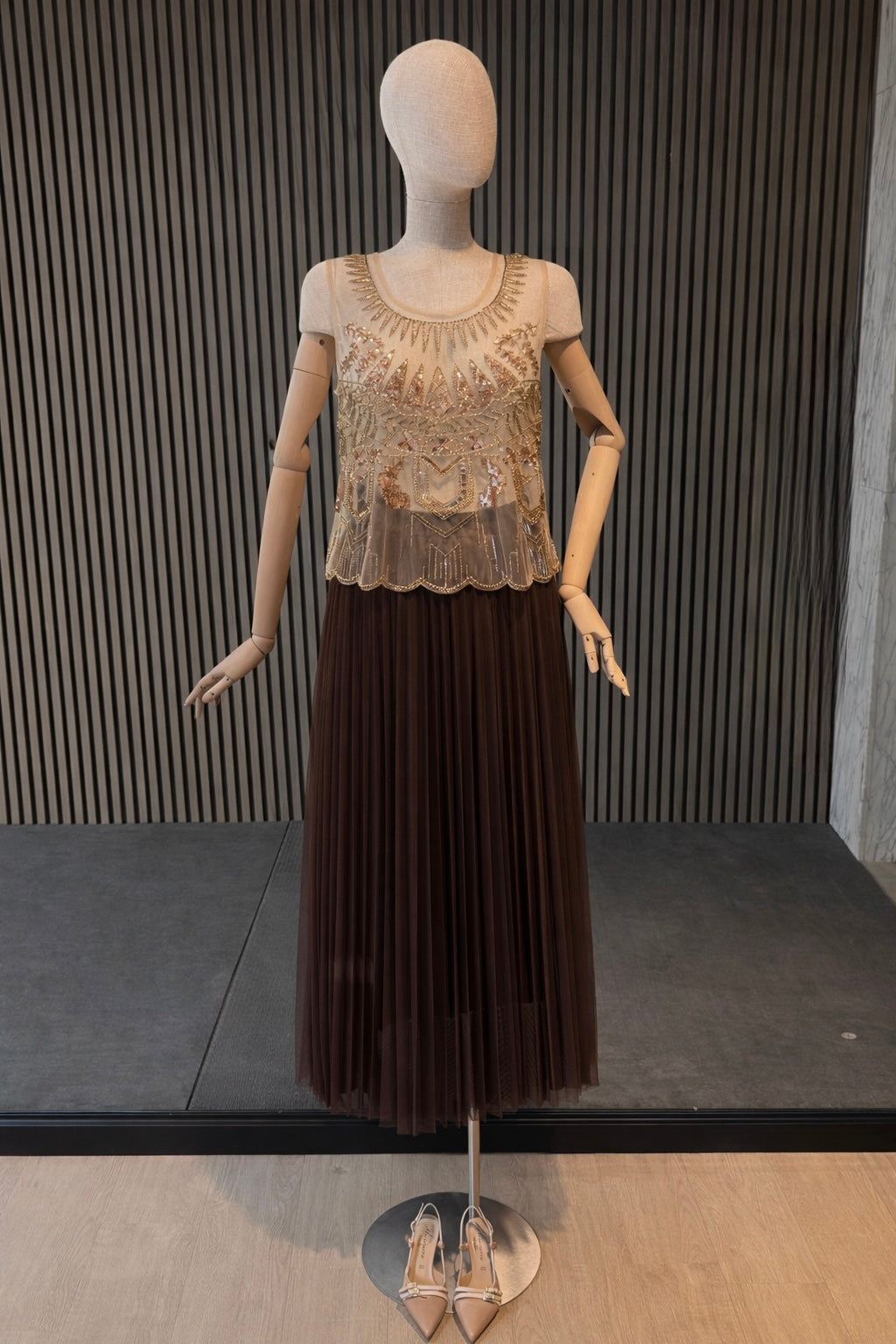 Chocolate Pleated Maxi Skirt