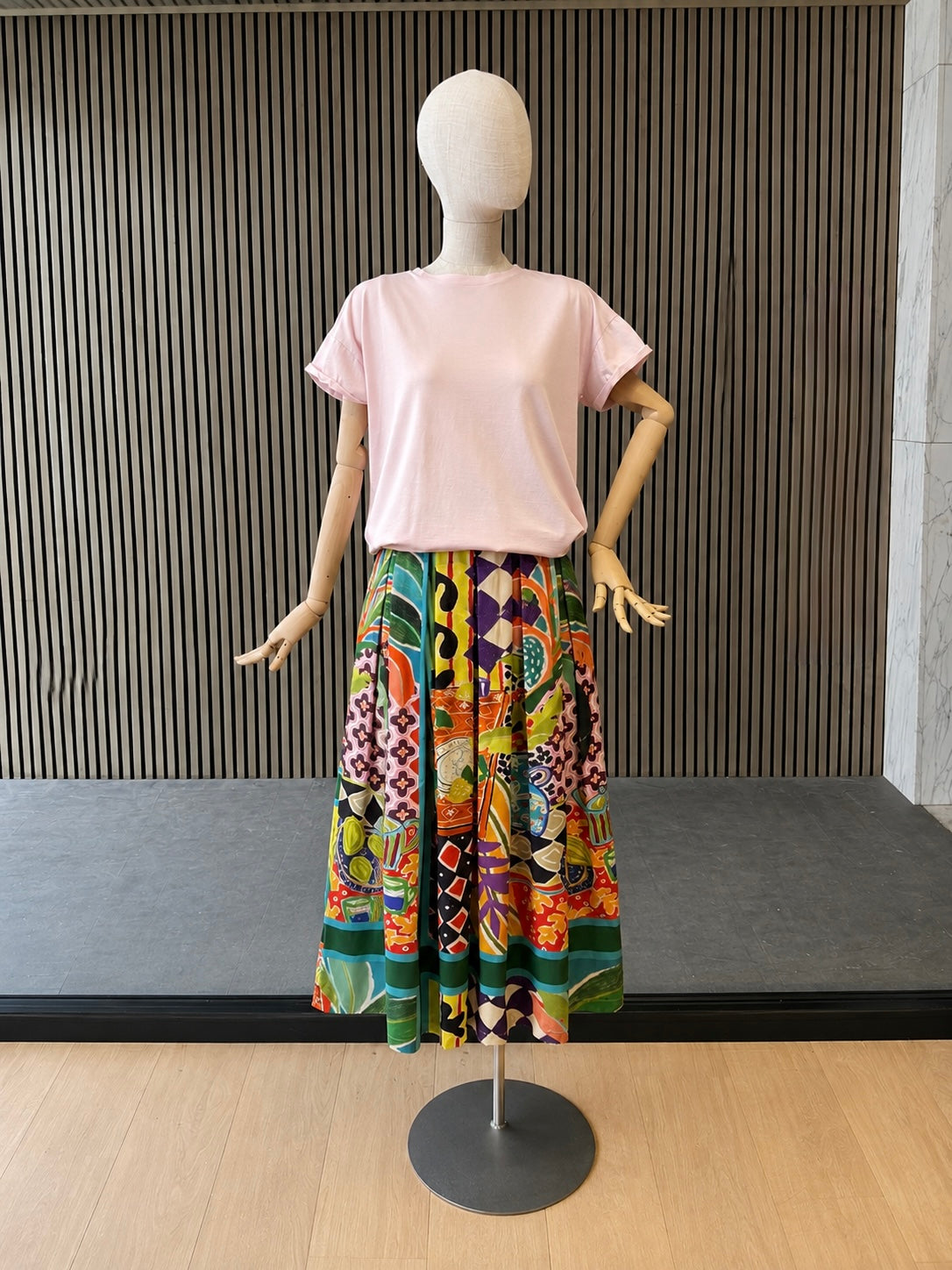 Italian Colourful Mediterranean Print Pleated Maxi Skirt