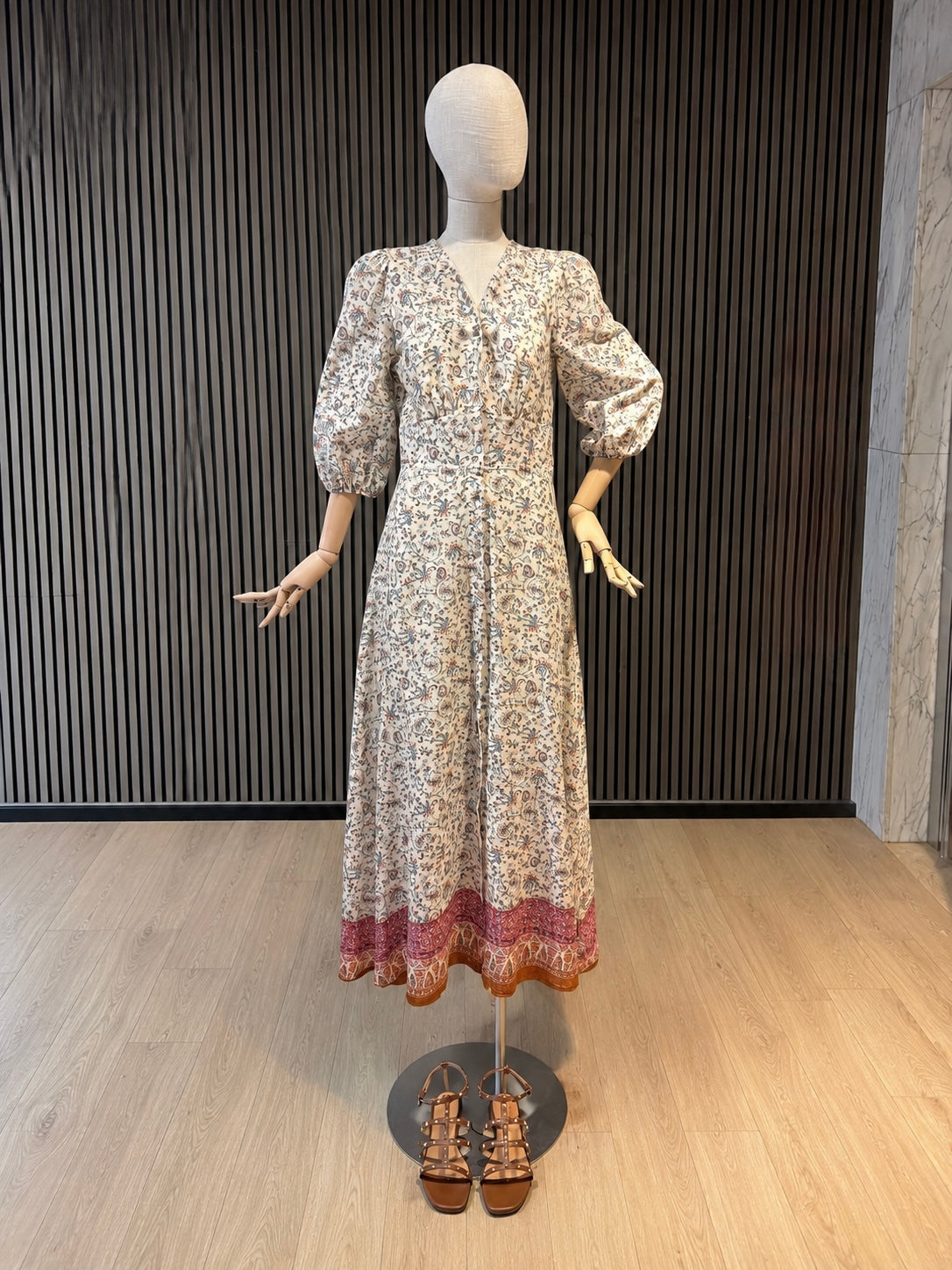 Boho Paisley Print Maxi Dress - Cream Floral V-Neck Dress