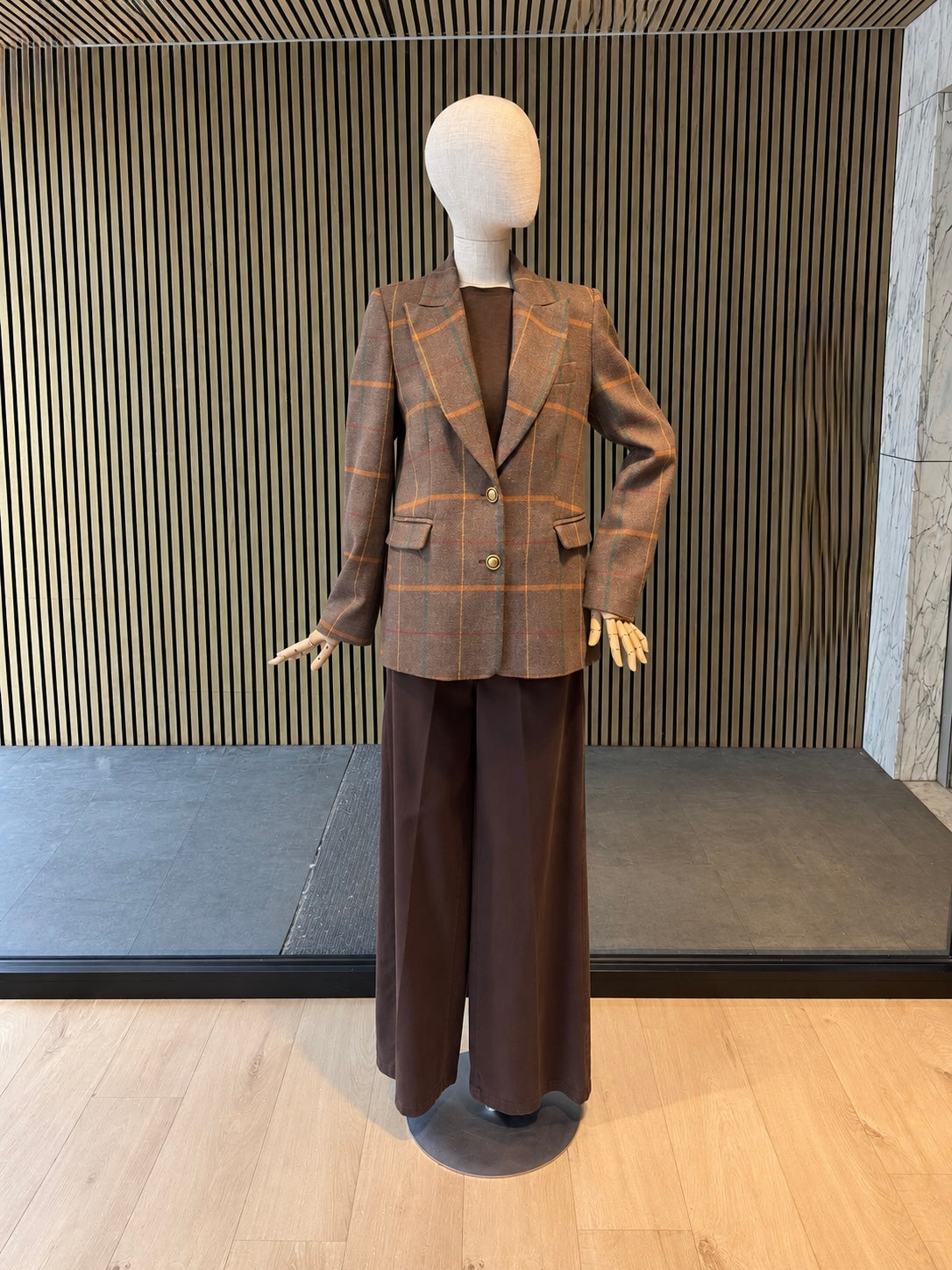 Brown Heritage Check Tailored Blazer With Gold Buttons - Women's Jacket