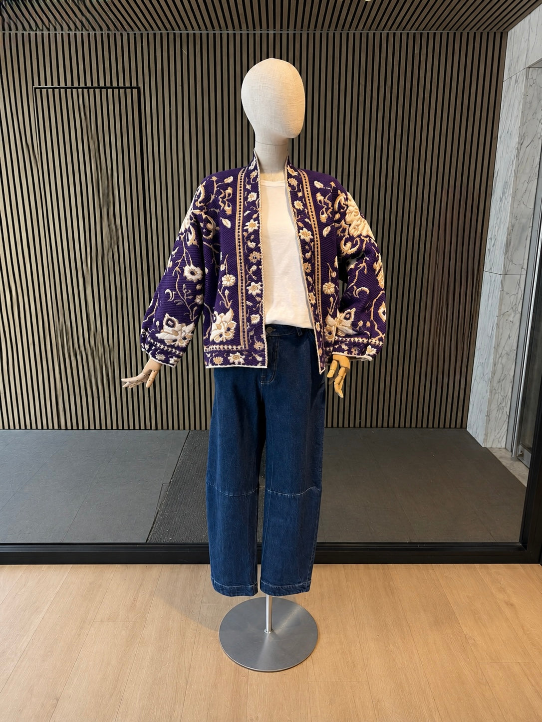 Women's Relaxed Fit Purple Floral Embroidered Cardigan Jacket