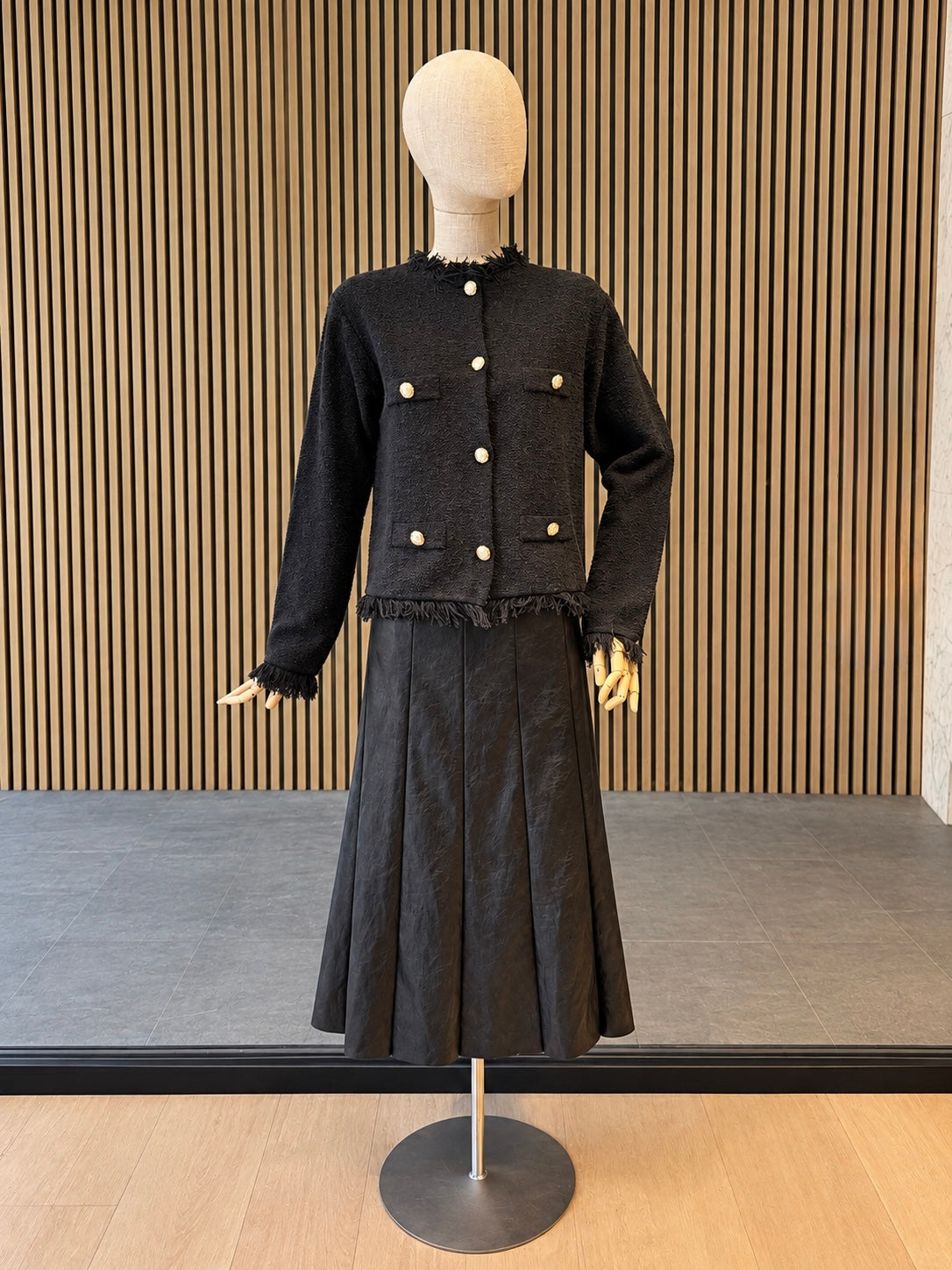 Black Faux Leather A-Line Maxi Skirt With Panel Detail