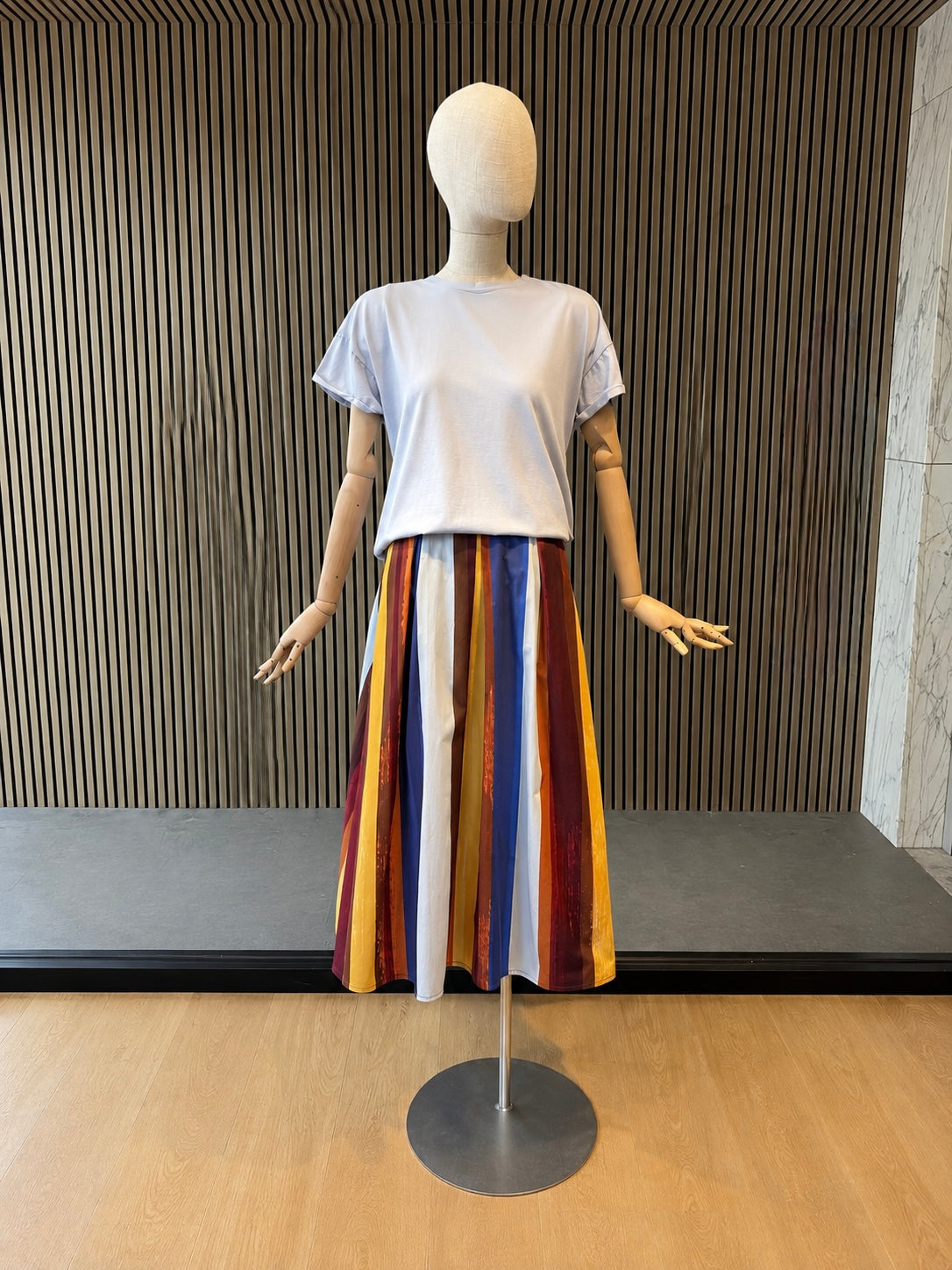 Sunset Stripe Maxi Skirt - Multicolor A-Line Cotton Skirt