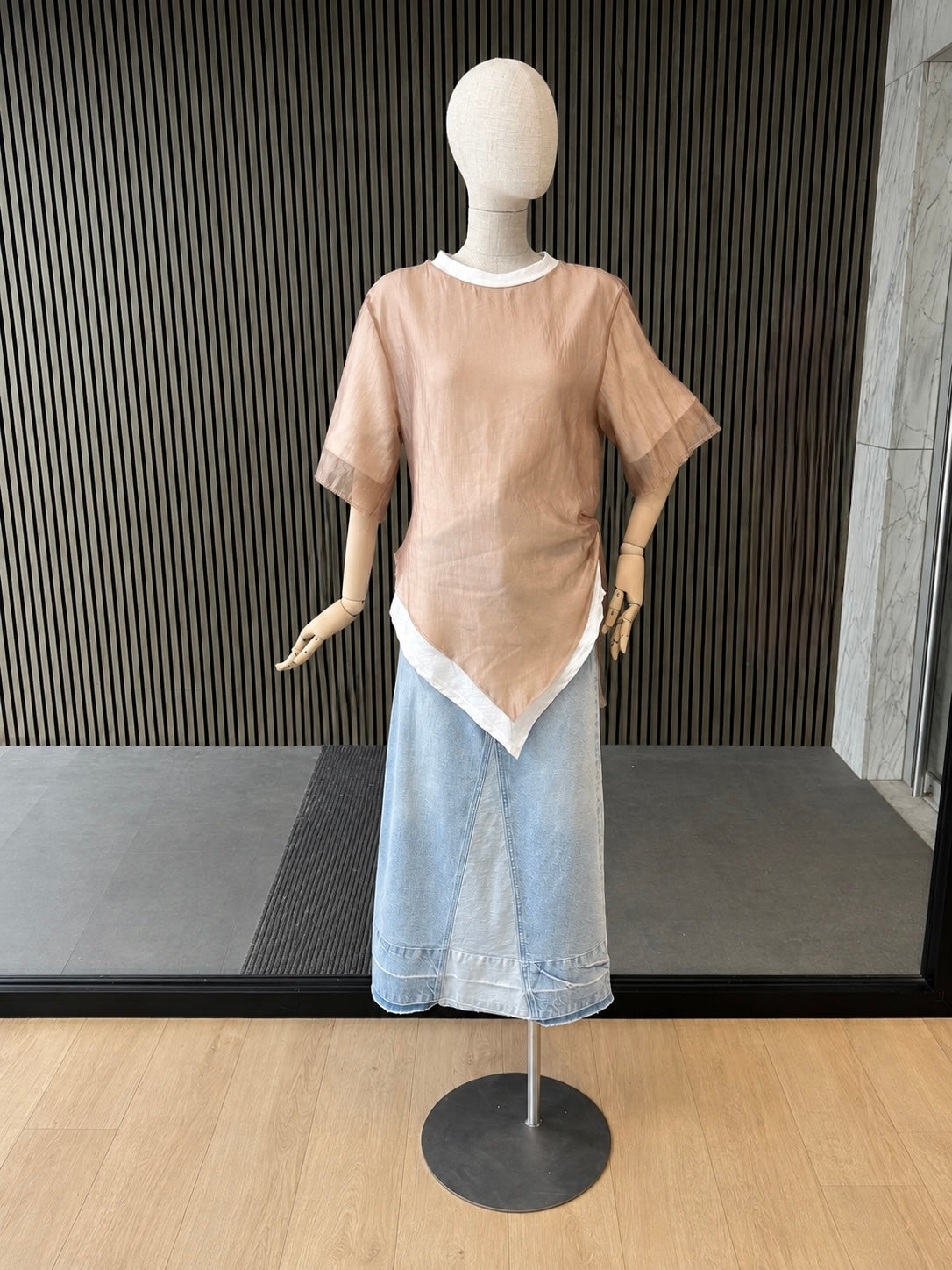 Champagne Layered Asymmetric Top With Side Knot Detail