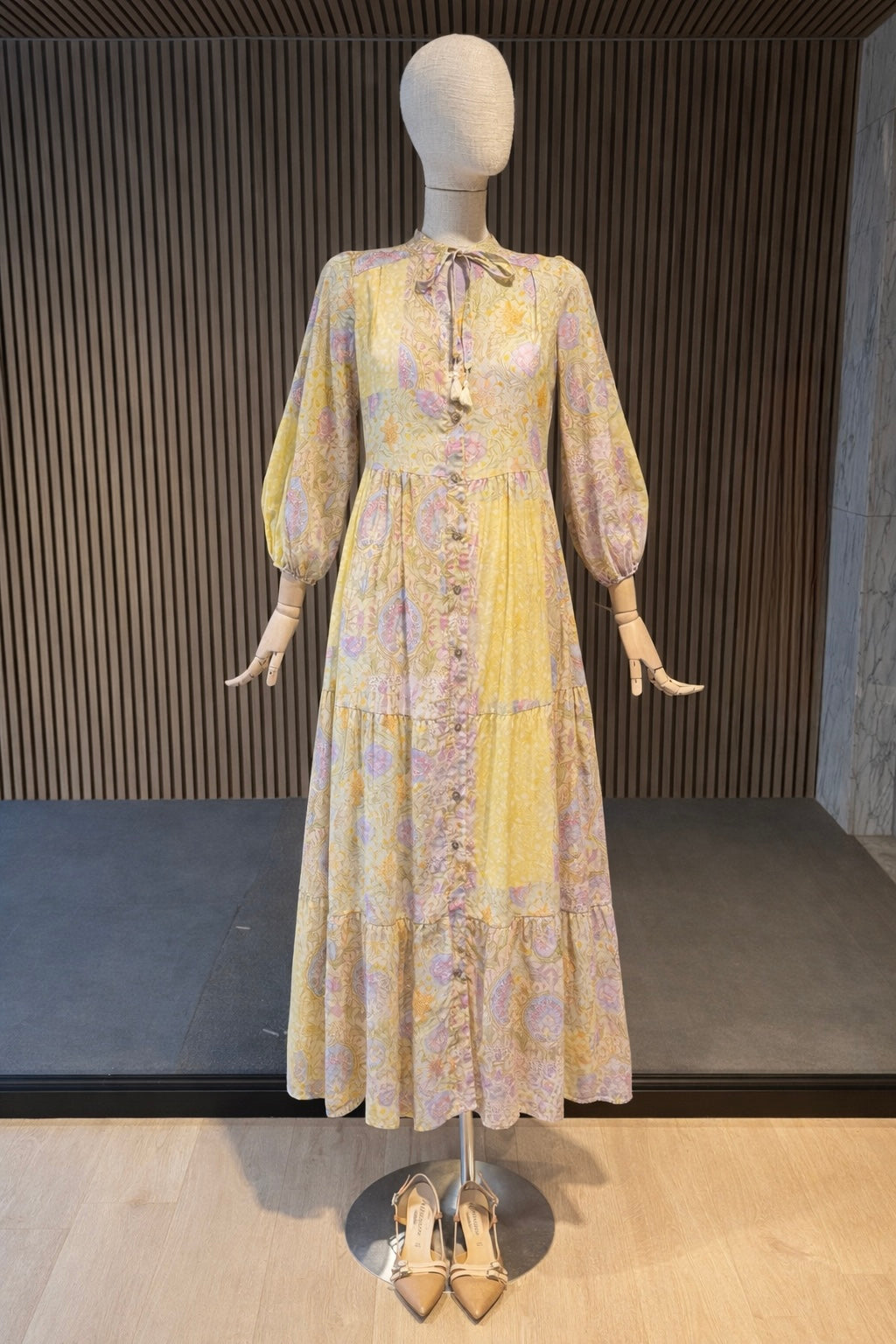 Yellow Boho Floral Maxi Dress - Long Sleeve Button-Front Summer Dress