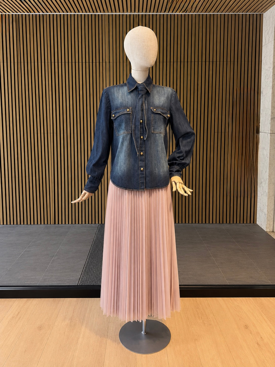 Blush Pink Pleated Tulle Midi Skirt