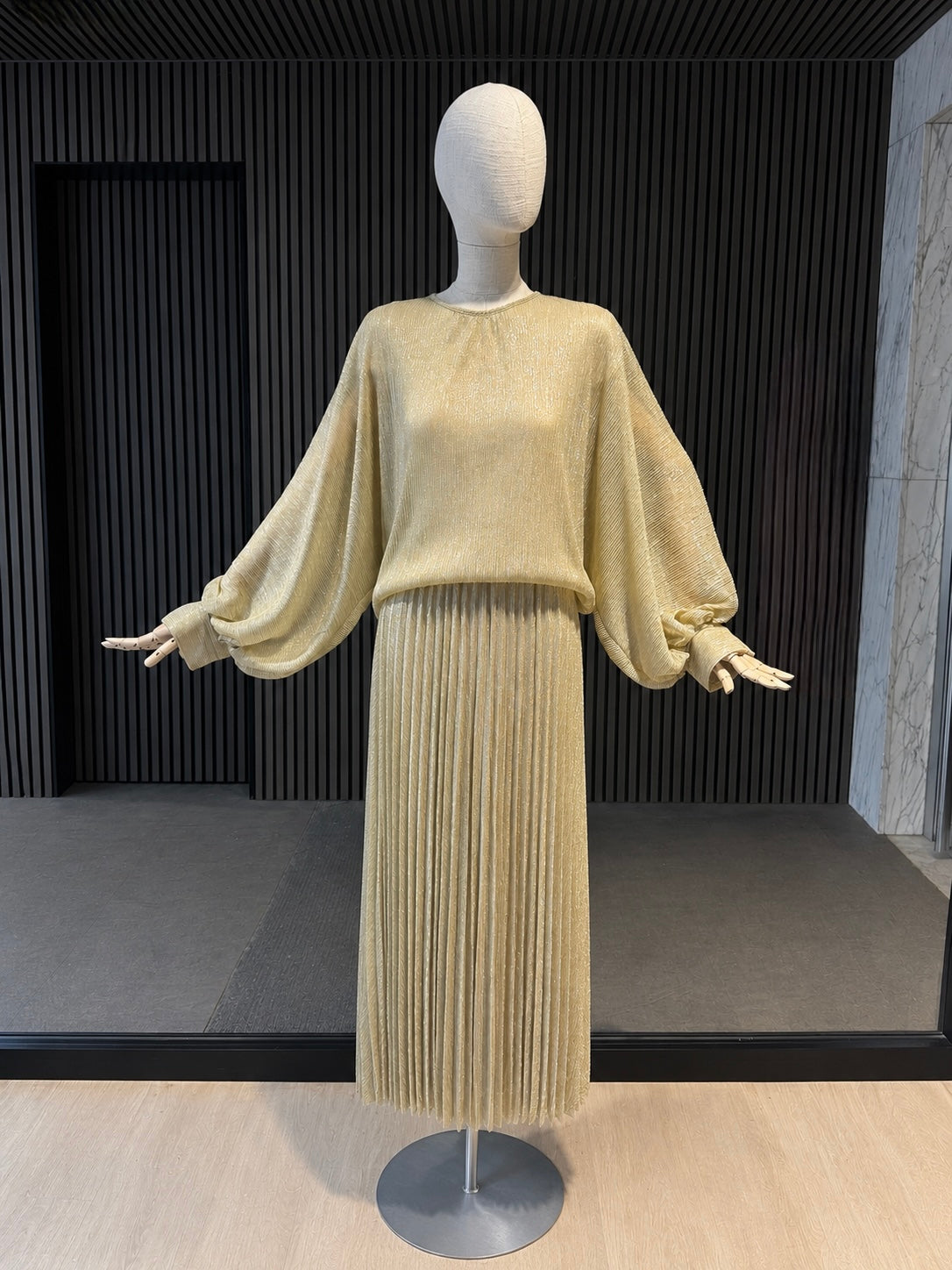 Champagne Shimmer Relaxed Fit Balloon Sleeve Blouse