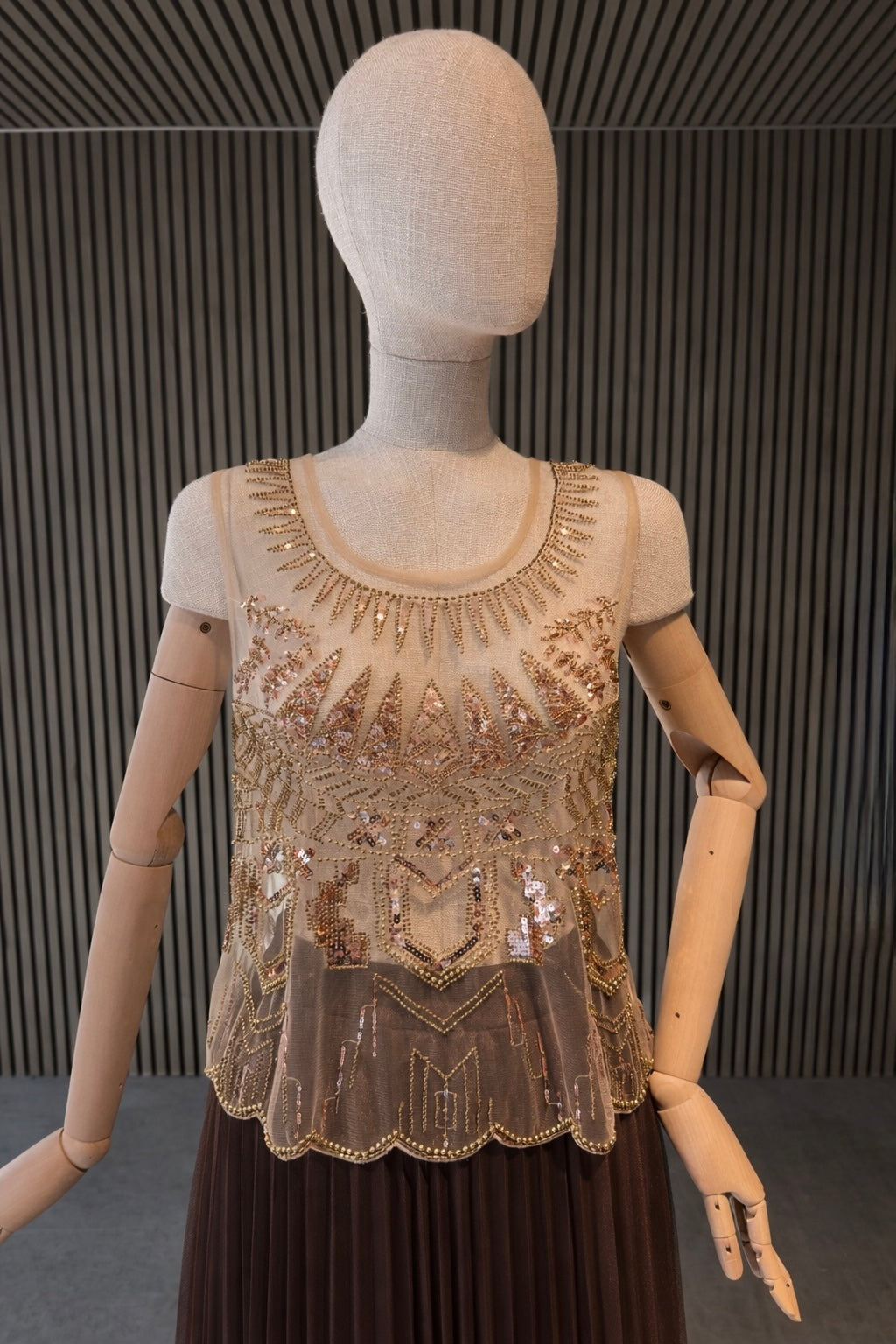 Sequin Embellished Sleeveless Top - Sheer Beaded Blouse