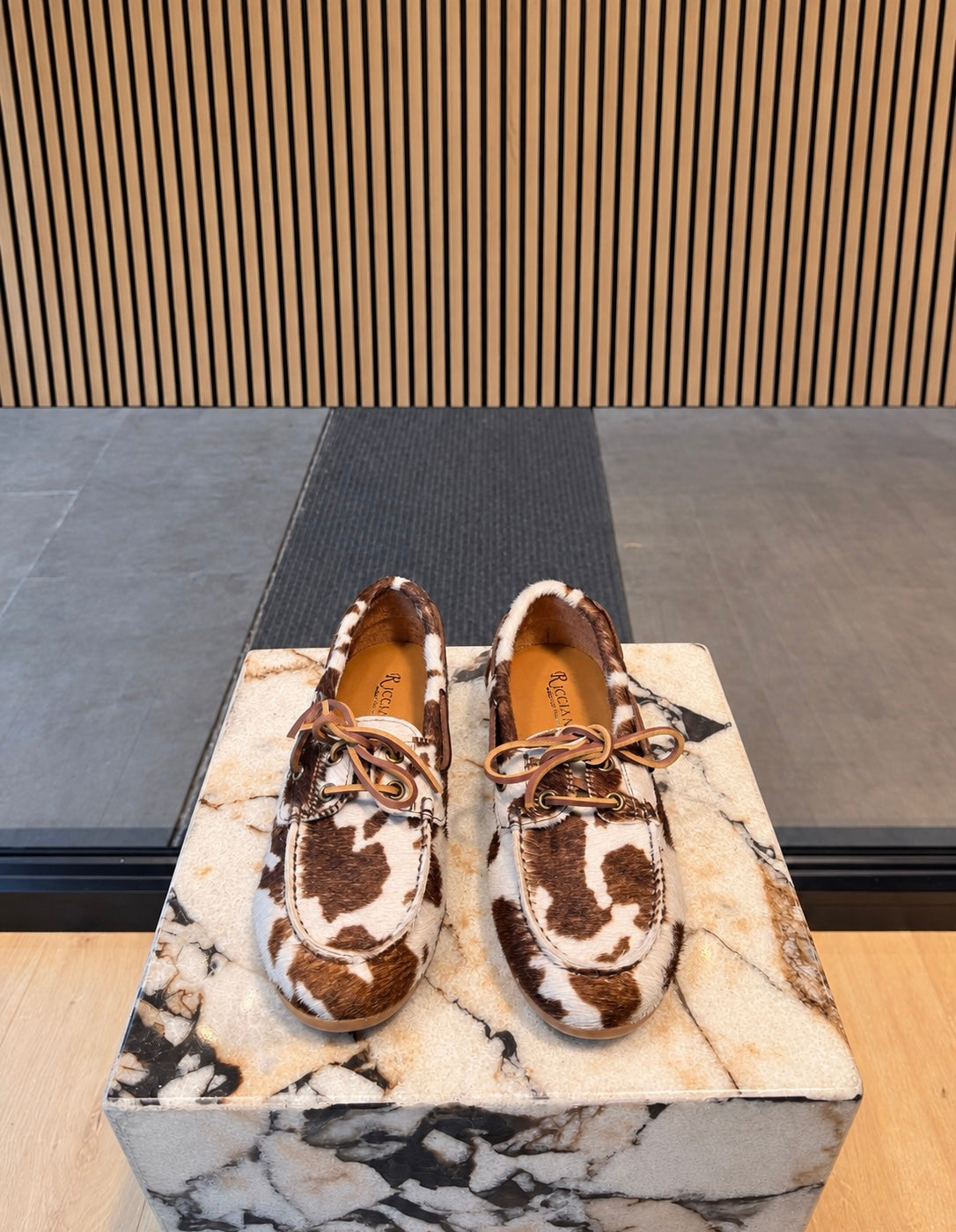 Women's Cow Print Haircalf Leather Shoes With Leather Laces