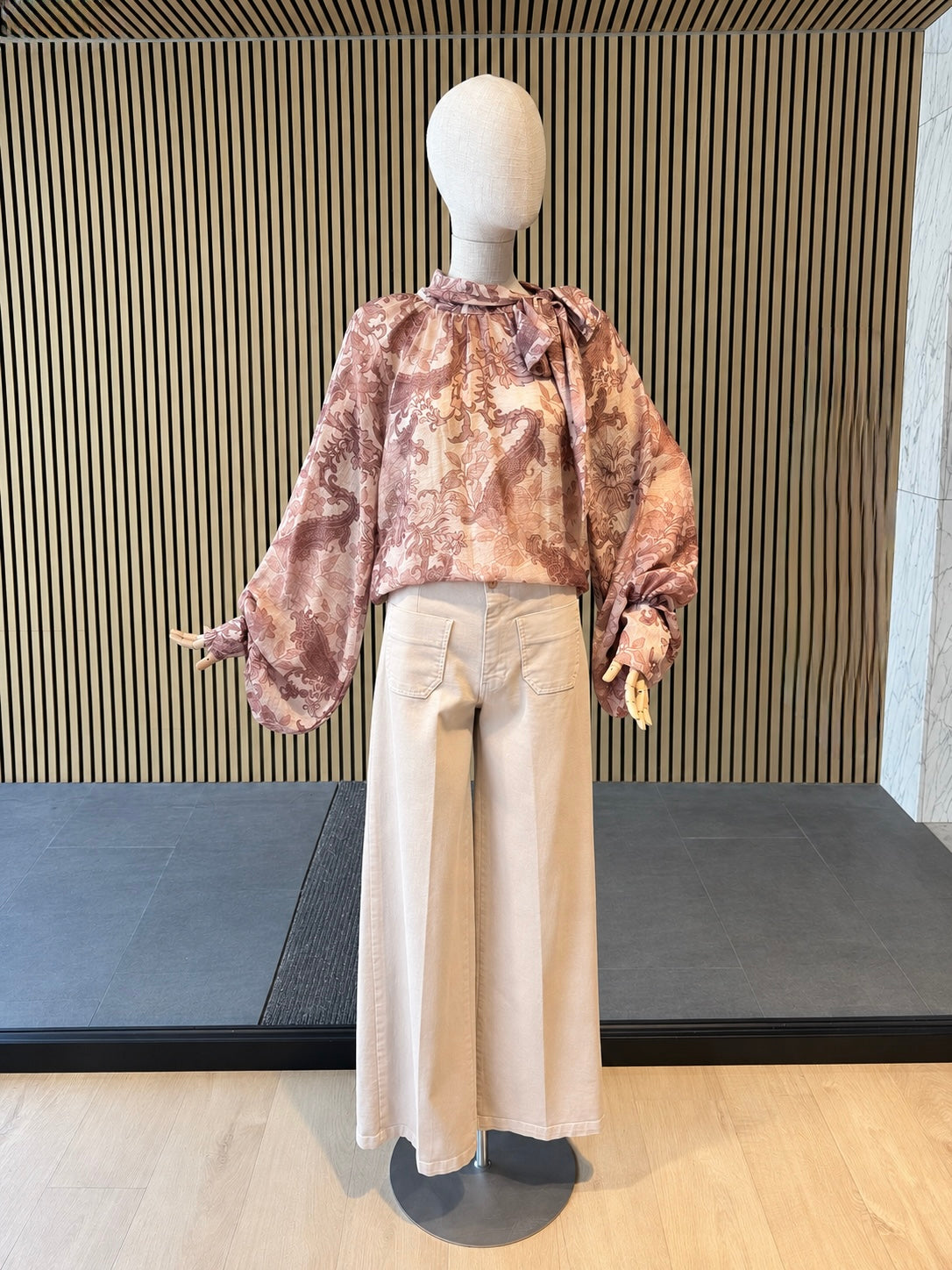 Relaxed Fit Paisley Bow Neck Blouse With Balloon Sleeves