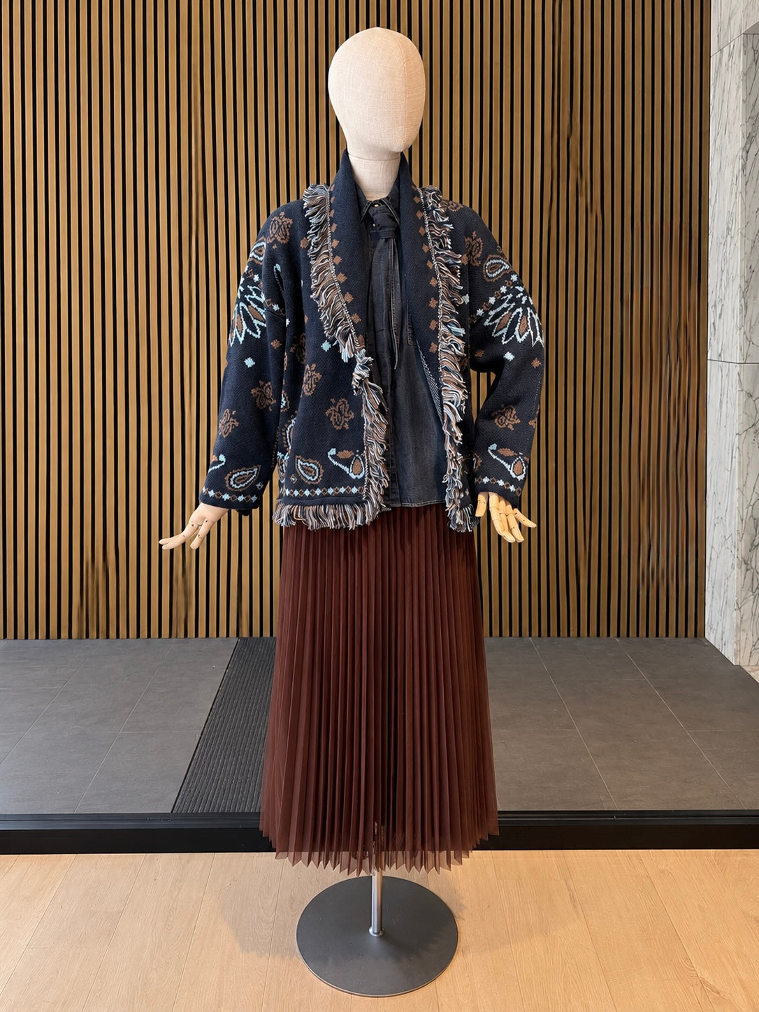 Chocolate Brown Pleated Tulle Midi Skirt