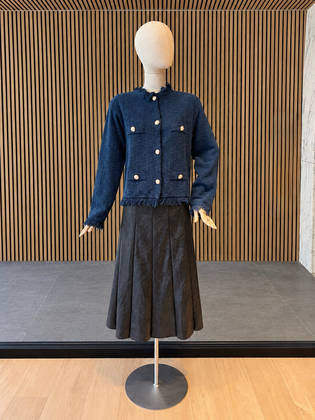 Blue Lightweight Relaxed Fit Boucle Jacket With Gold Buttons & Fringe Detail