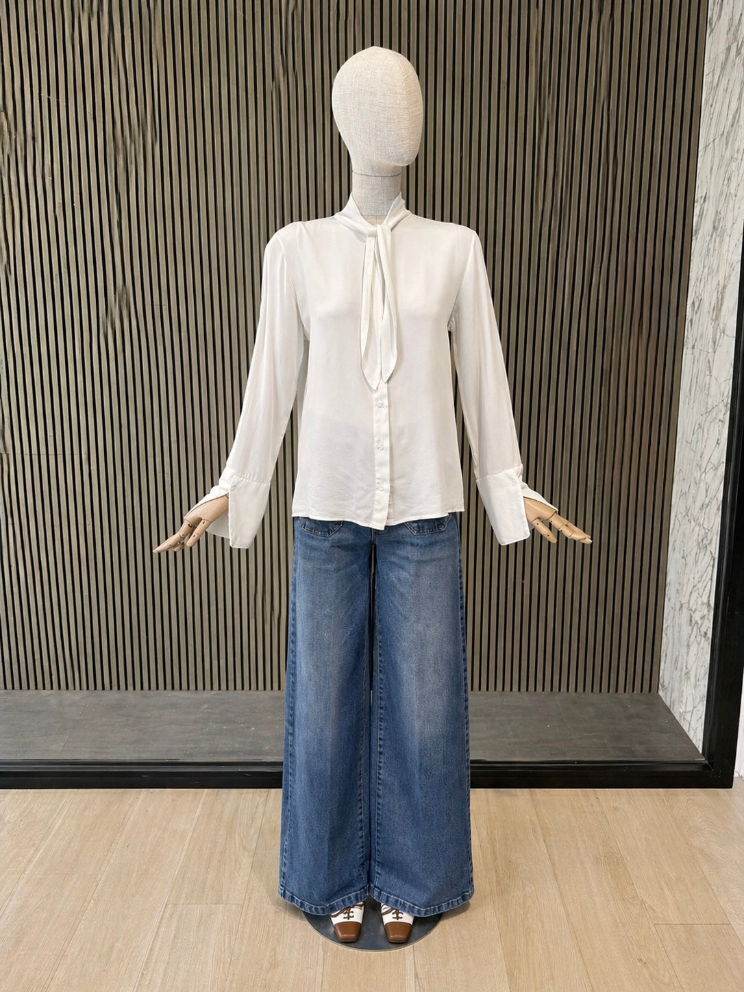 Elegant Ivory Tie-Neck Blouse