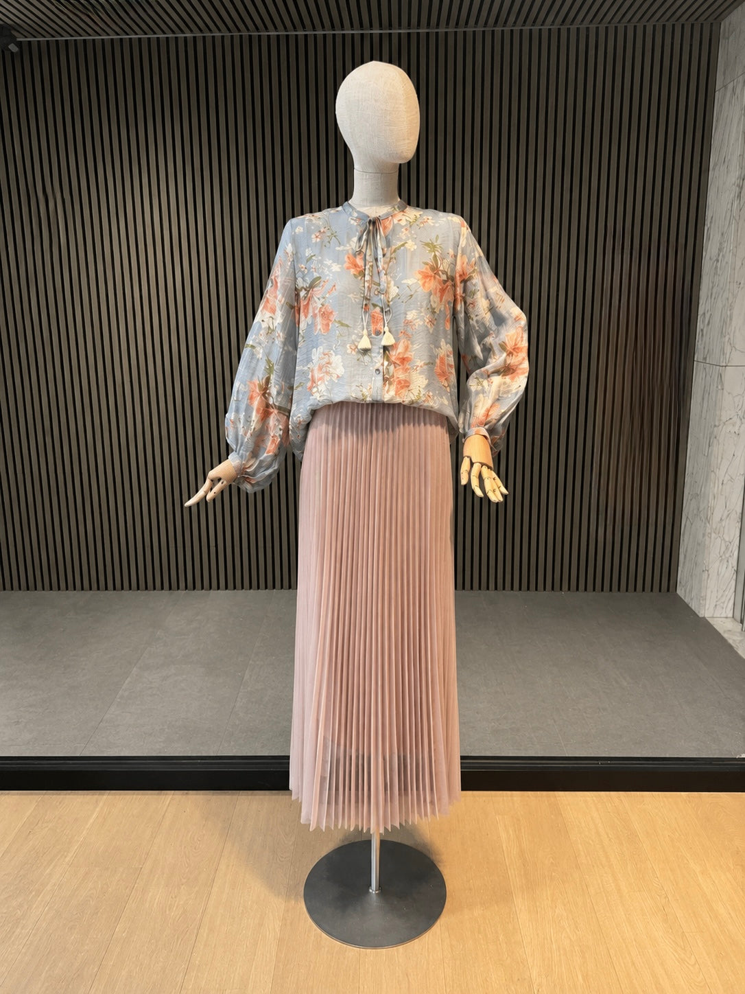 Blue Floral Tie Neck Blouse With Long Sleeves - Women's Boho Blouse