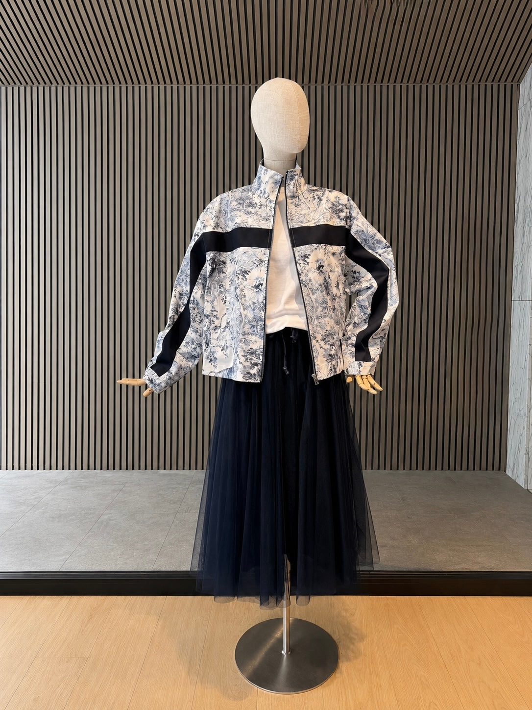 Women's Toile Print Relaxed Fit Zip-Up Jacket - Midnight Navy Contrast Jacket