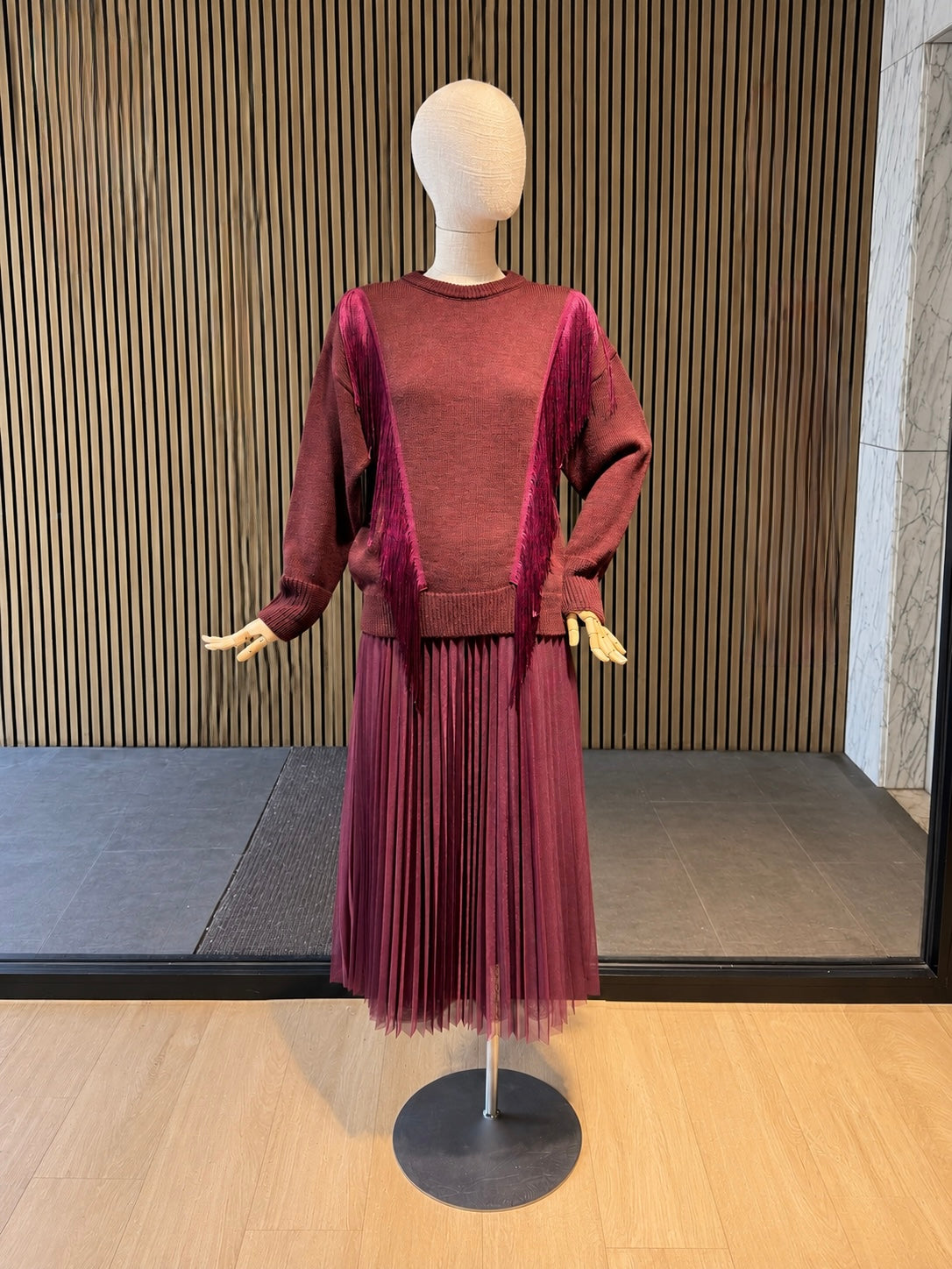 Burgundy Pleated Tulle Maxi Skirt - Women's Elegant Skirt