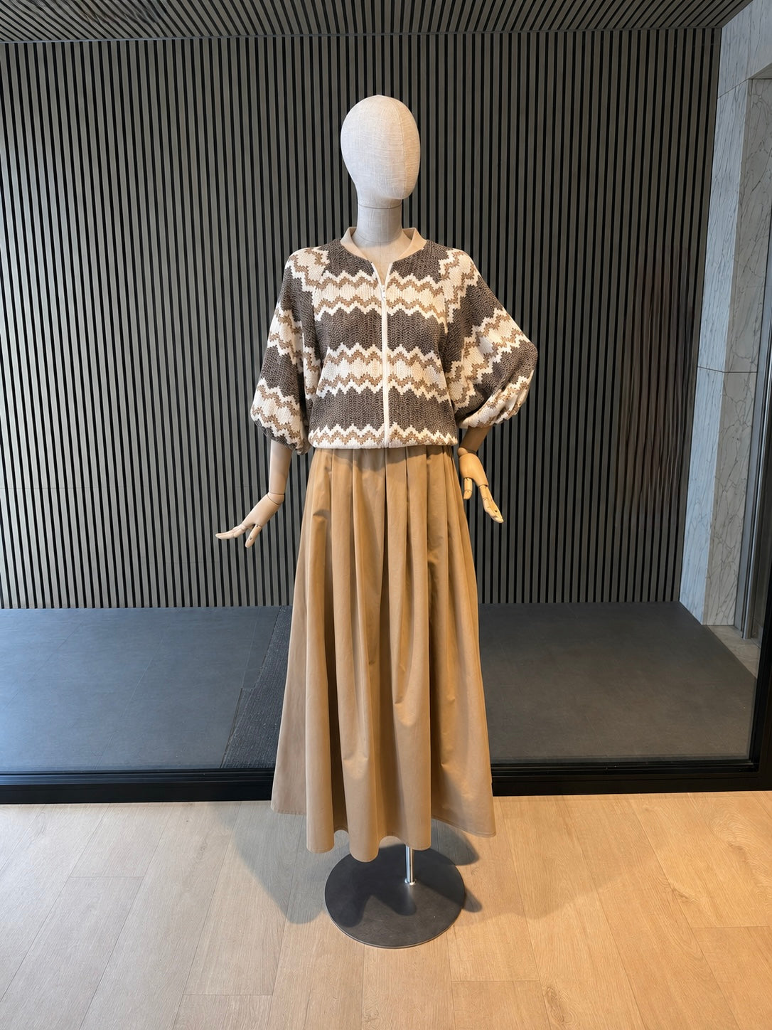 Camel Pleated Maxi Skirt - High Waist A-Line Cotton Blend Skirt