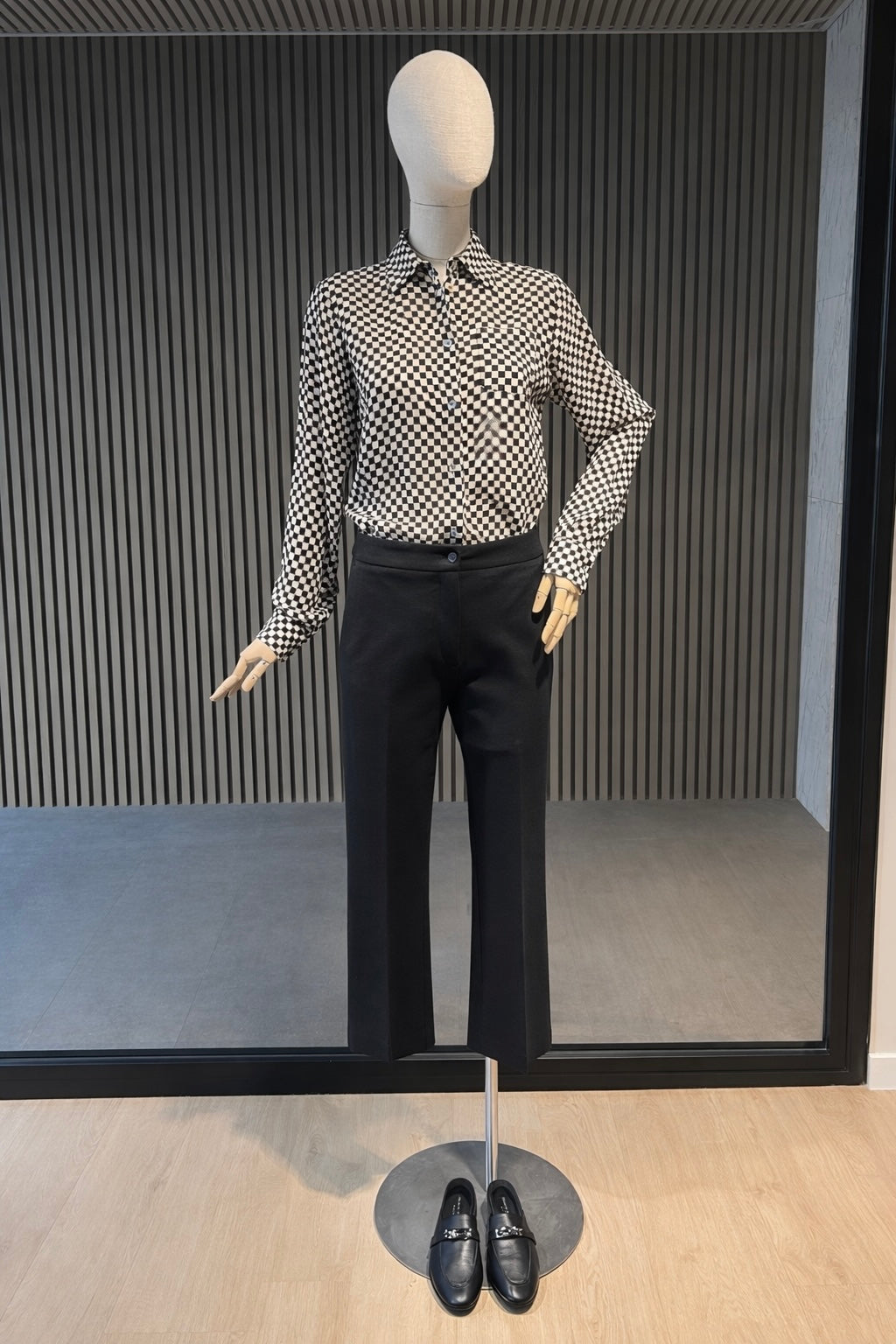 Black And Cream Checkered Relaxed Fit Shirt