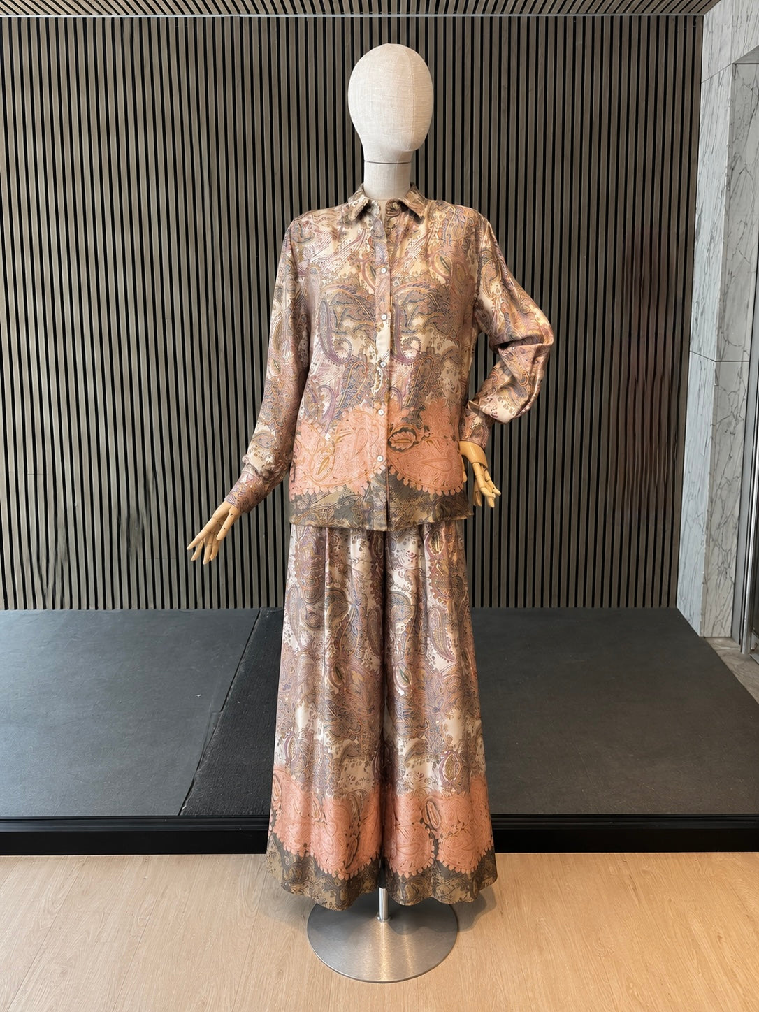 Blush Paisley Wide-Leg Palazzo Trousers