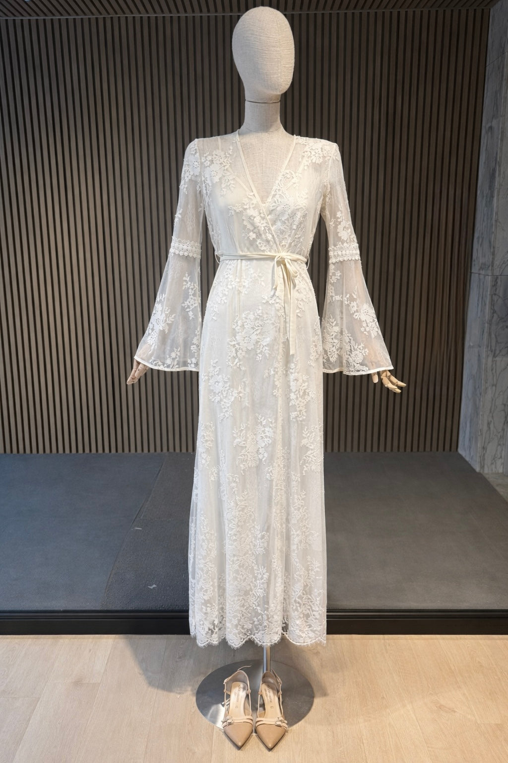 White/Cream Lace Boho Maxi Dress - Long Sleeve Wrap Lace Dress