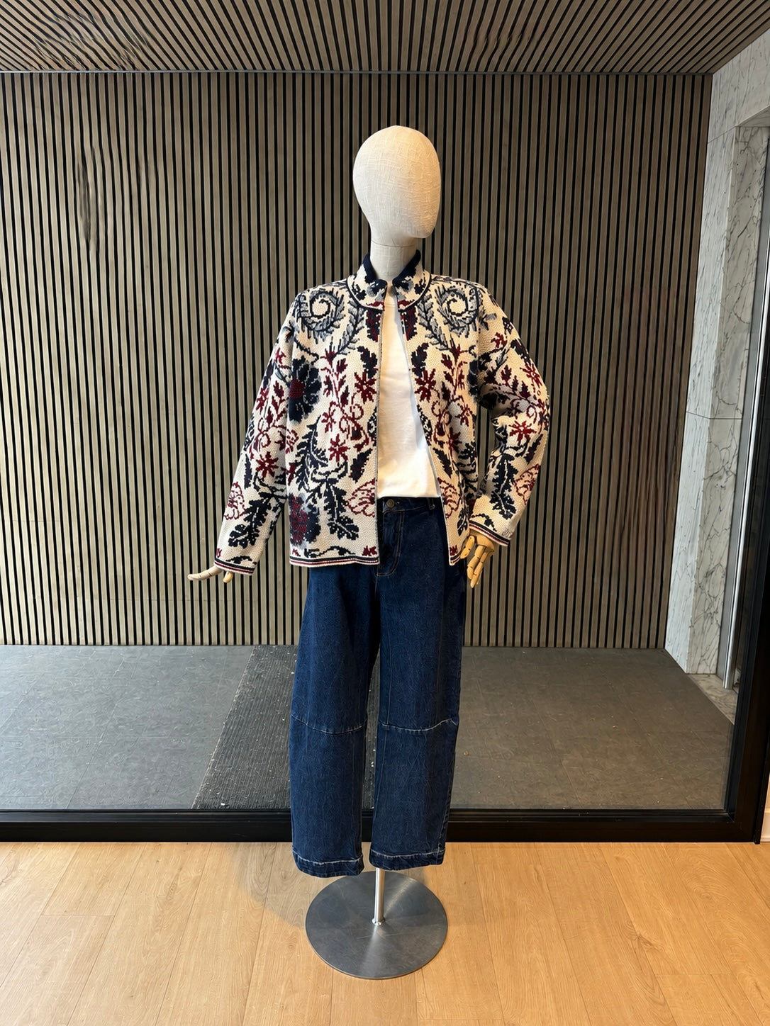 Women's Ivory Floral Jacquard Knit Jacket