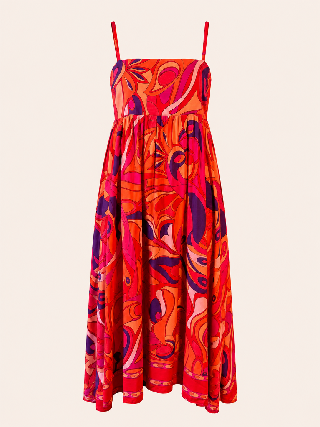 Women's Abstract Print Strappy Maxi Dress - Red & Pink