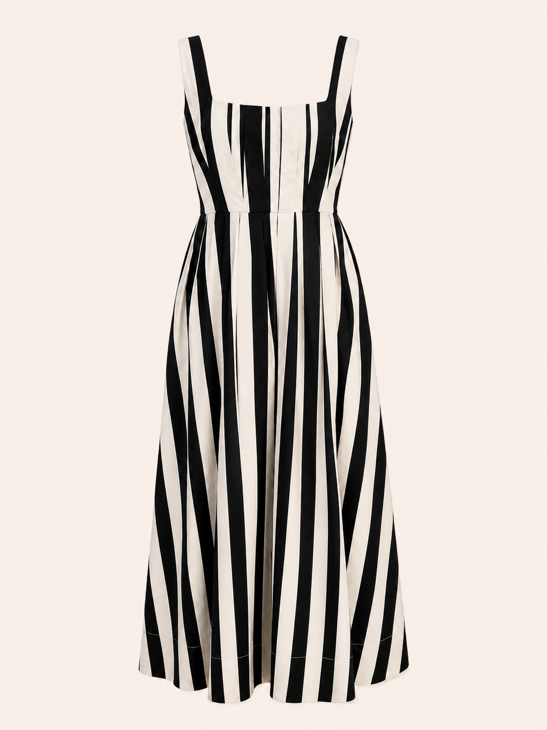 Women's Black & Cream Striped Square Neck Maxi Dress