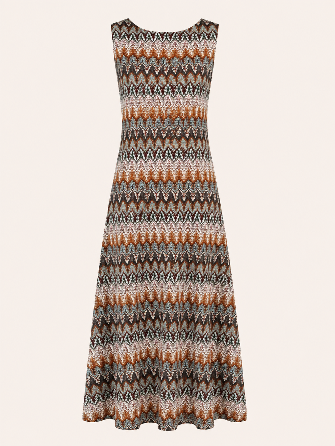 Women's Boho Geometric Print Sleeveless Maxi Dress - Brown Multi