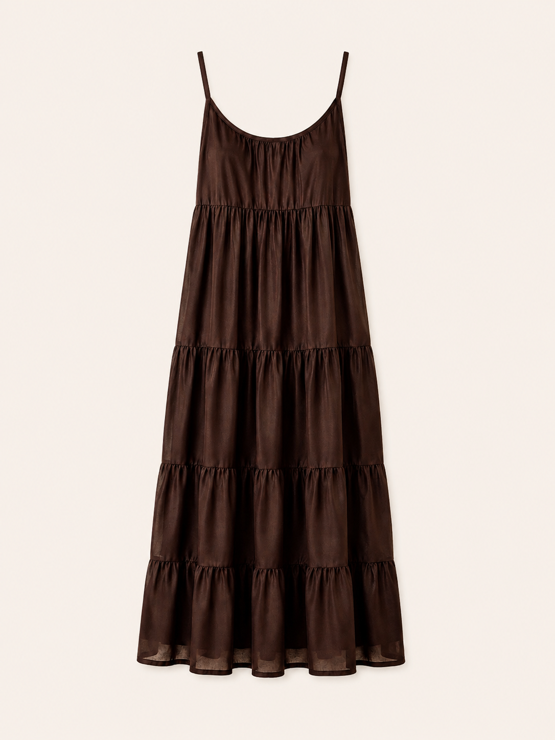 Women's Chocolate Brown Tiered Spaghetti Strap Maxi Dress