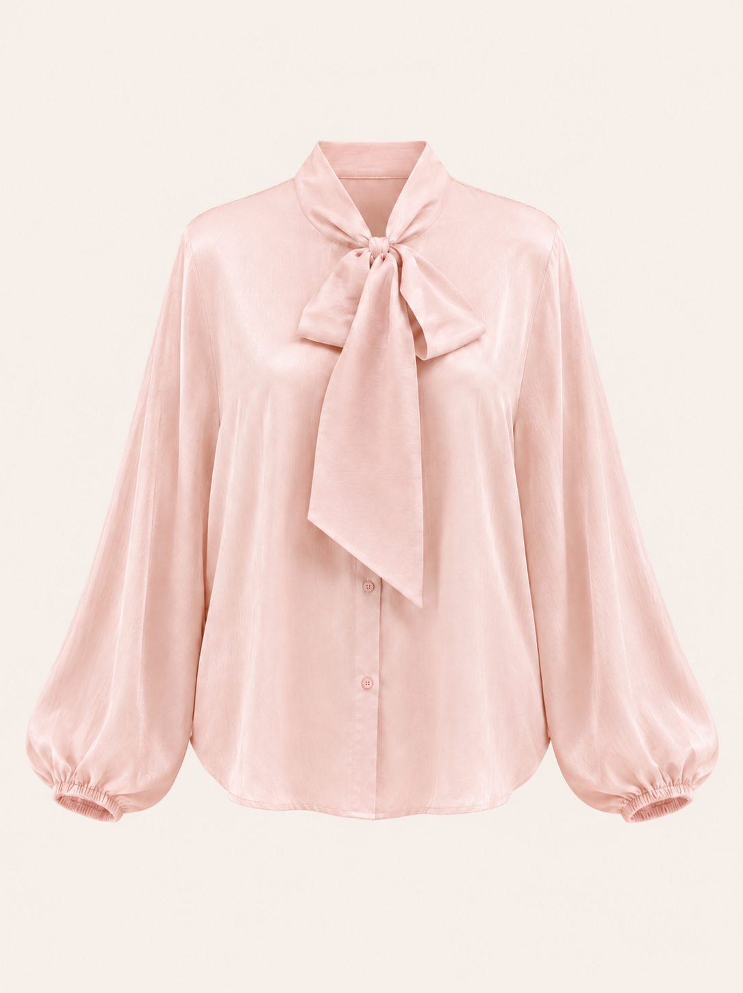 Chemisier rose poudré à col lavallière - Élégante blouse à manches longues avec nœud