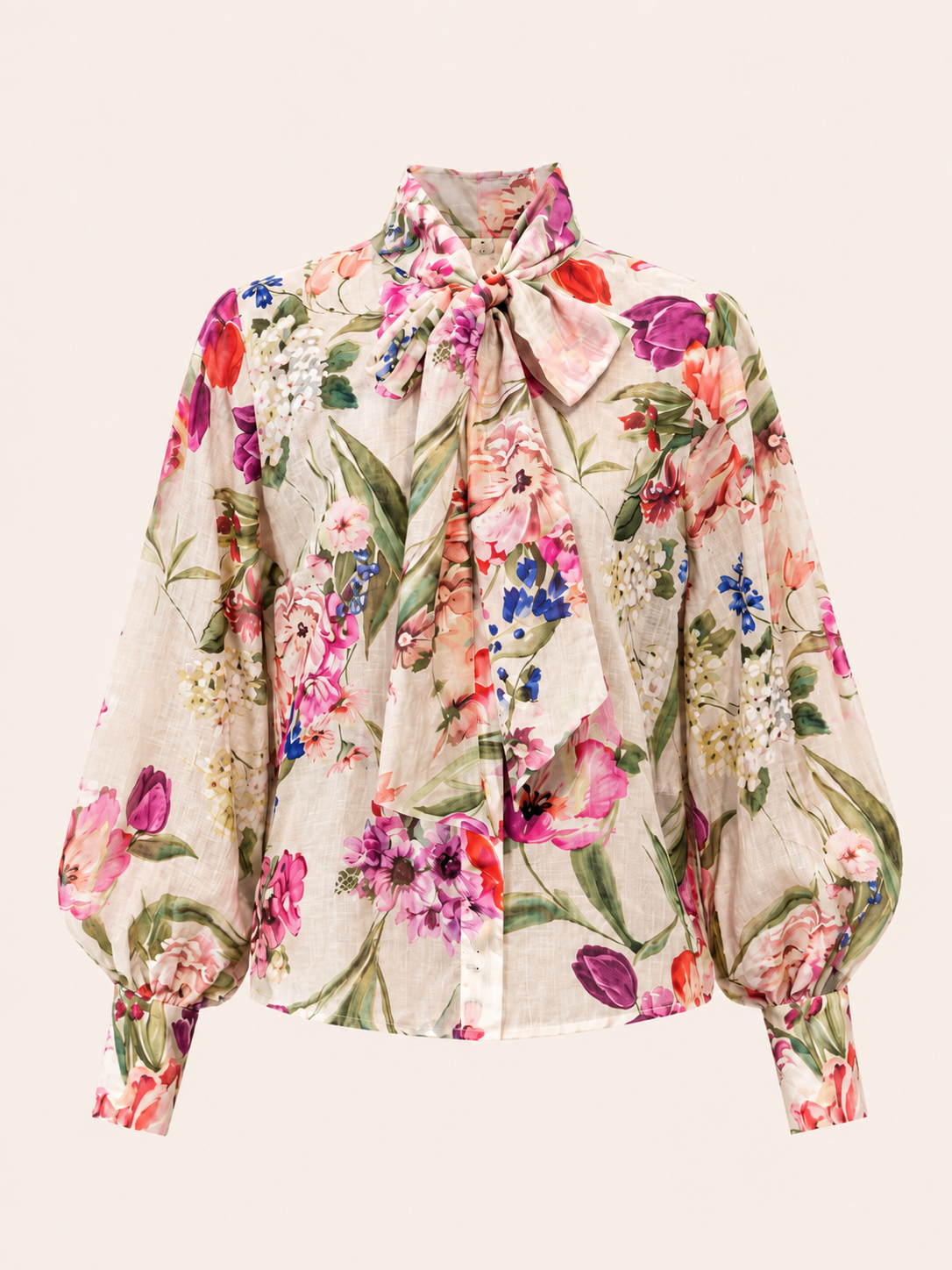 Chemisier fleuri à lavallière - Chemise élégante à manches longues pour femme