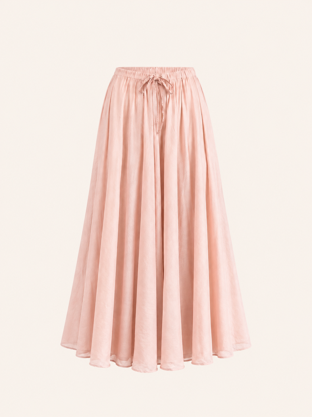 Jupe longue rose blush élégante - Jupe trapèze fluide pour femme avec taille élastique et cordon de serrage