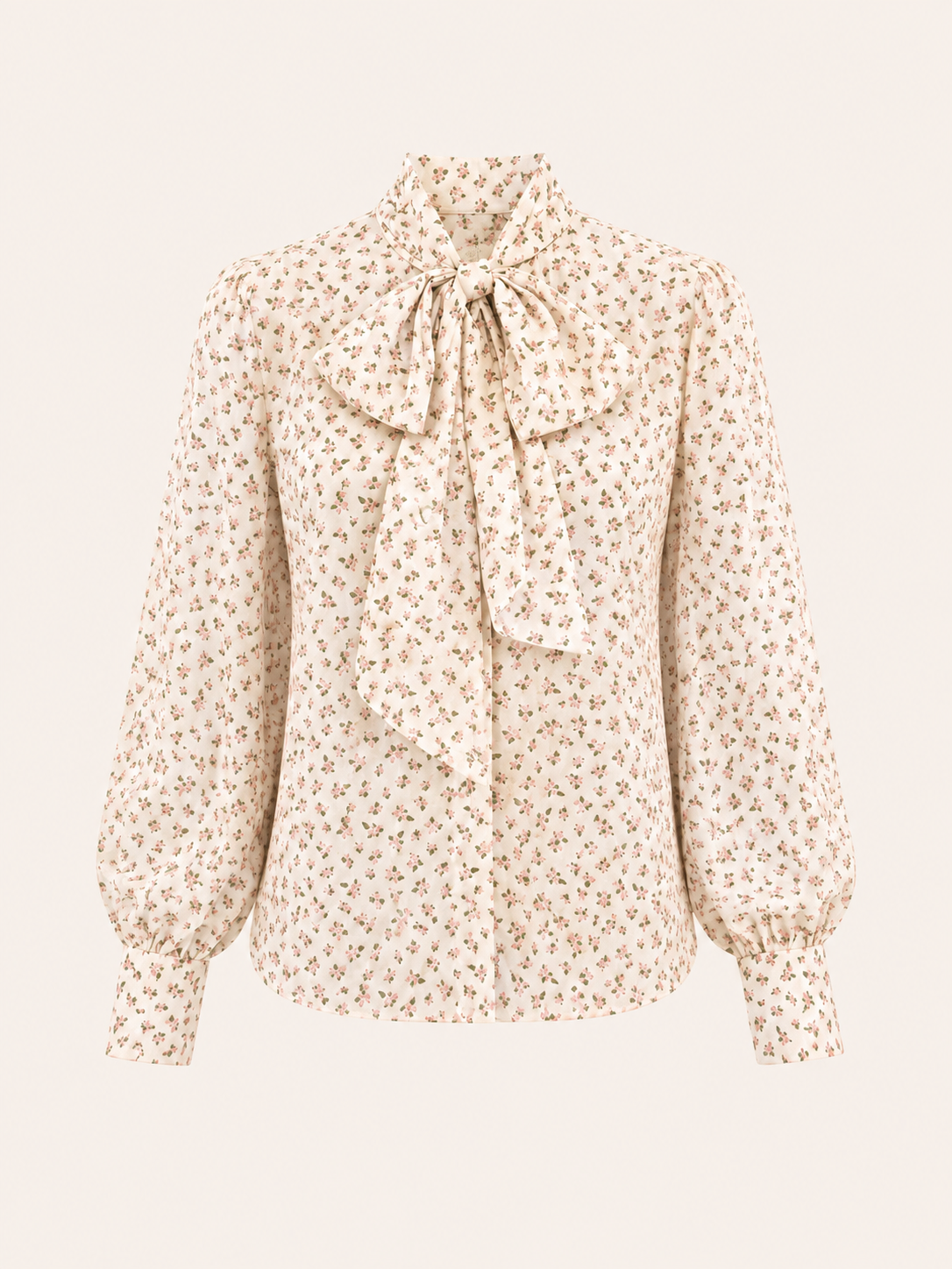 Chemisier romantique à lavallière orné de fleurs - Chemise élégante à manches longues d'inspiration vintage pour femmes avec manches bouffantes