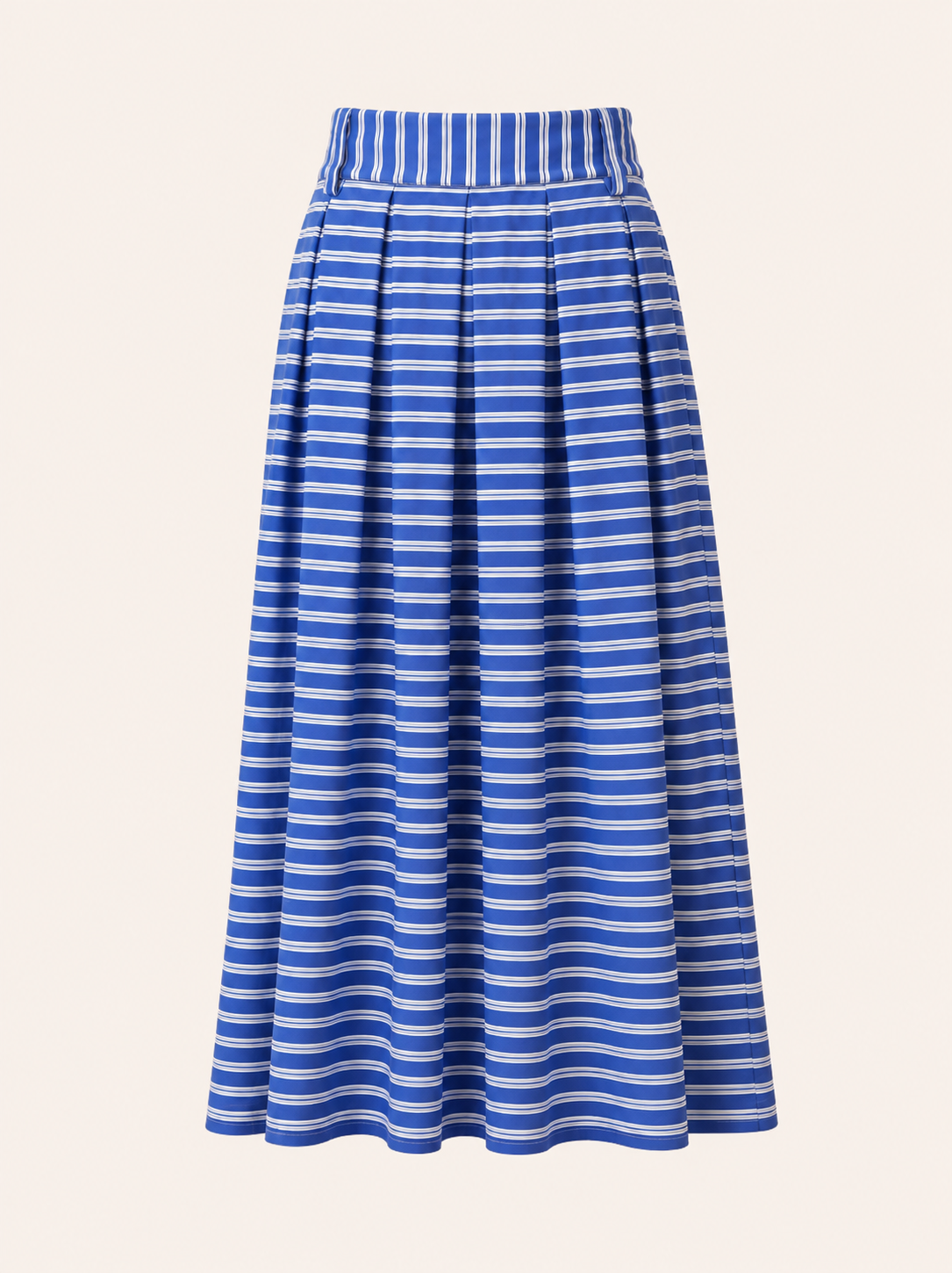 Jupe midi trapèze rayée bleue et blanche pour femme