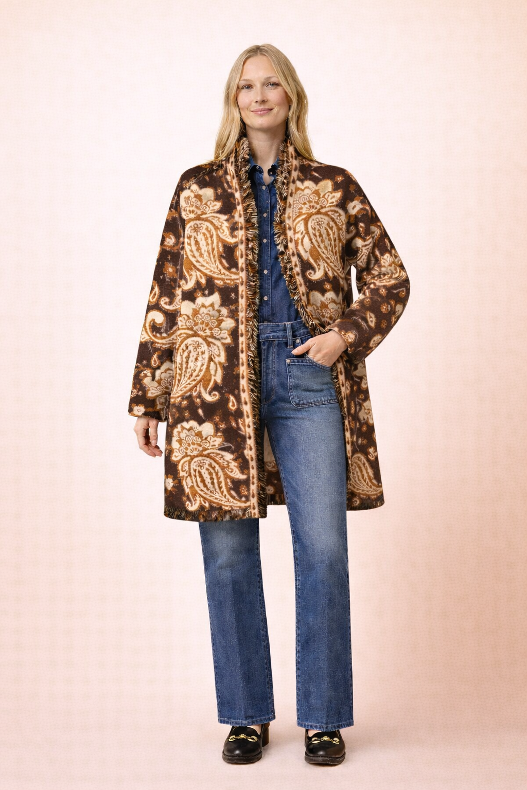 Paisley Knit Fringe Cardigan