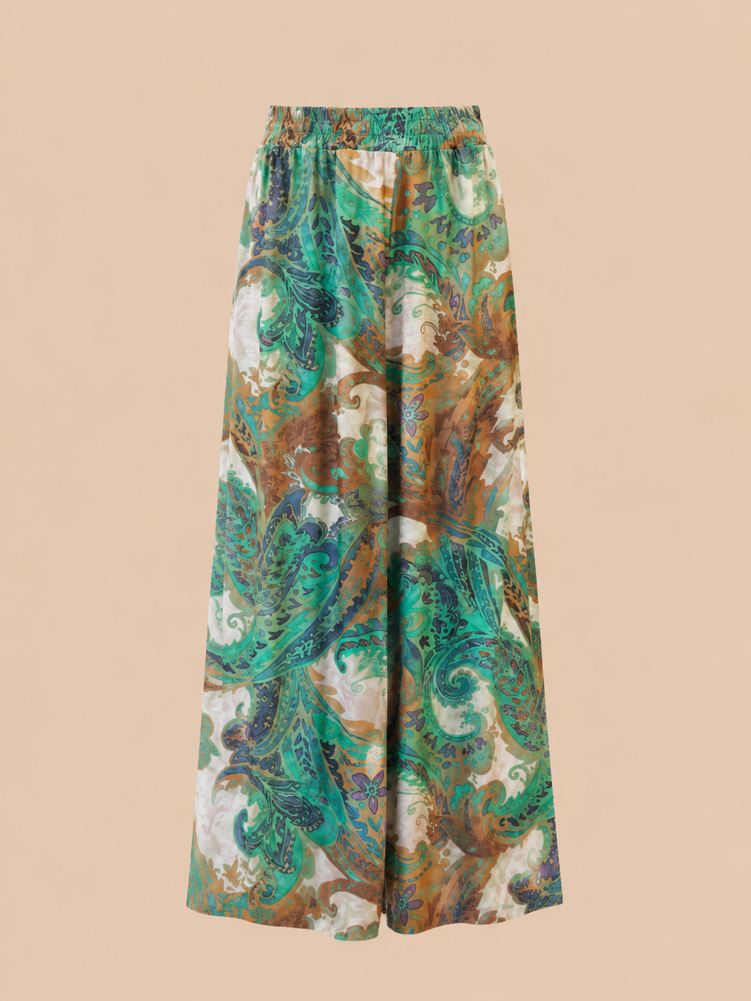 Emerald Paisley Wide Leg Trousers - Boho Print Palazzo Pants