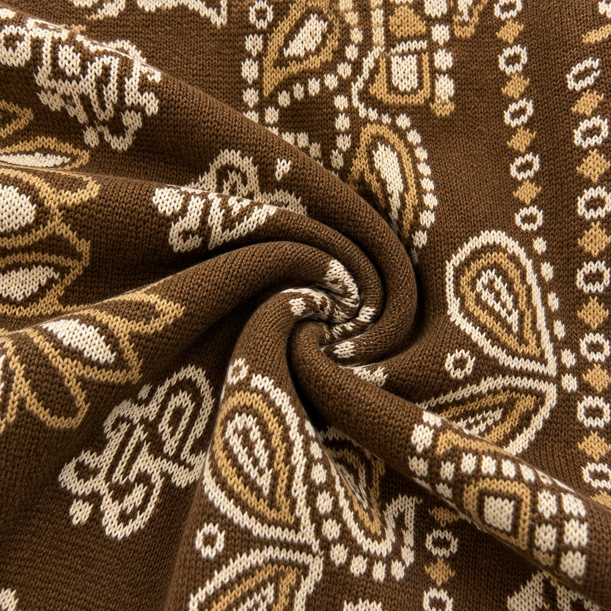 Brown Paisley Fringe Knit Cardigan - Women's Oversized Cardigan