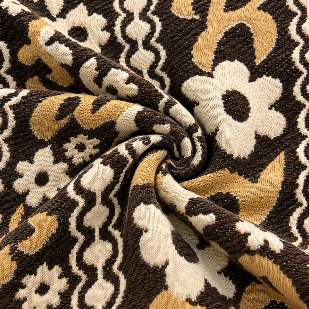 Women's Relaxed Fit Jacquard Floral Knit Cardigan - Chocolate Brown & Camel