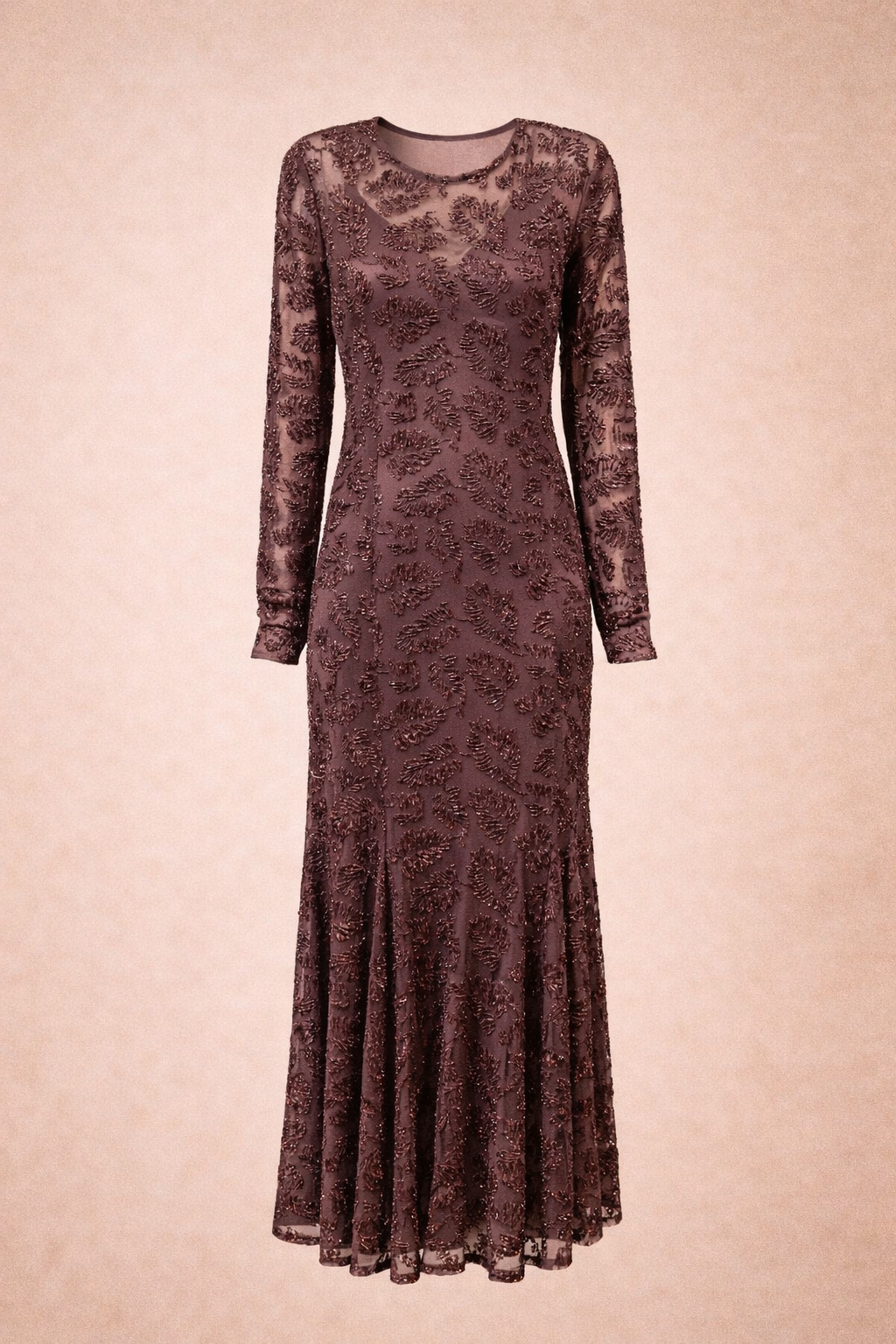 Embellished Sequin Maxi Brown Dress