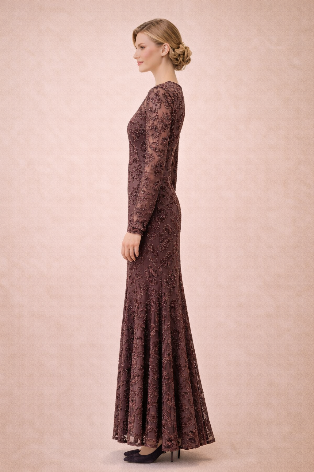 Embellished Sequin Maxi Brown Dress