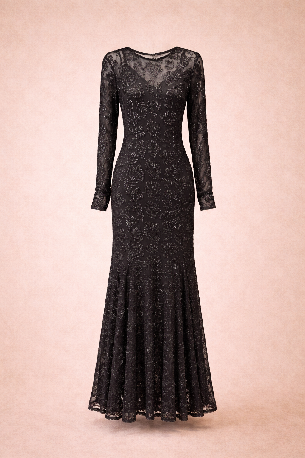 Embellished Sequin Maxi Black Dress