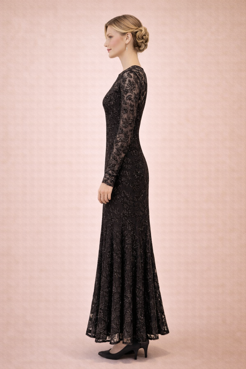 Embellished Sequin Maxi Black Dress