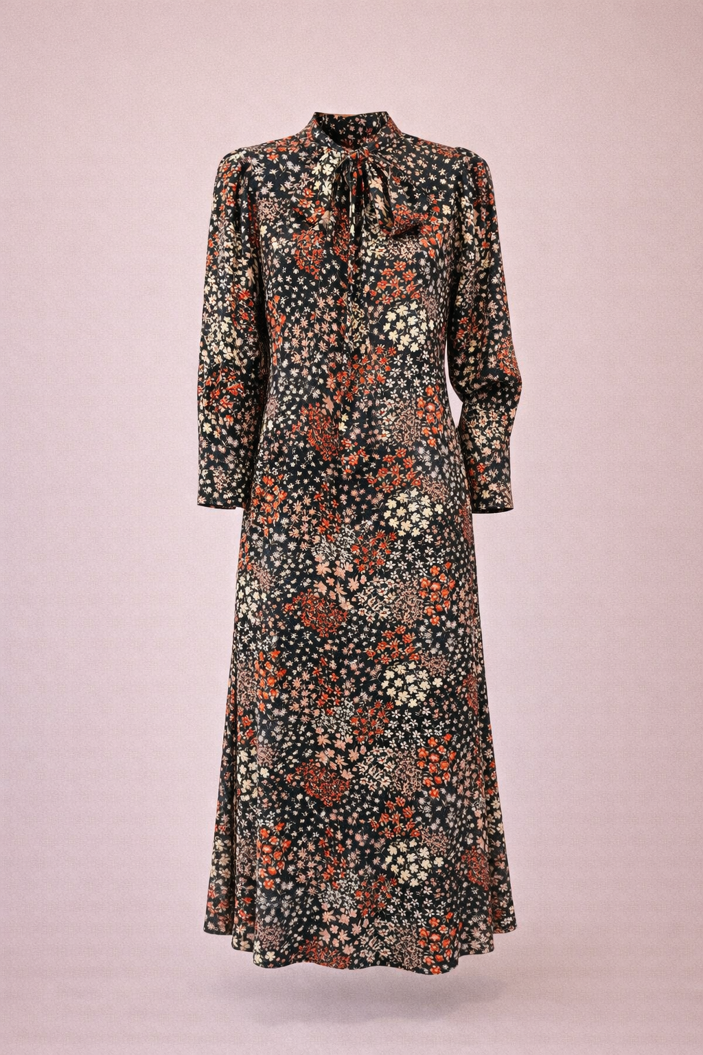 Dark Floral Tie-Neck Maxi Dress