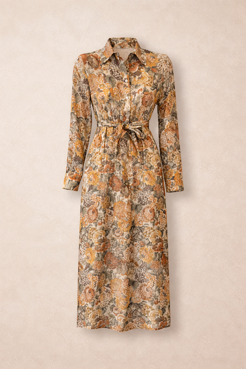 Vintage Floral Tie-Waist Shirt Maxi Dress