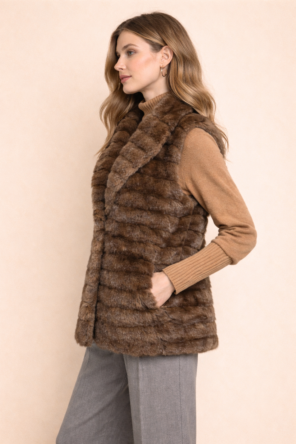 Gilet marron en fausse fourrure