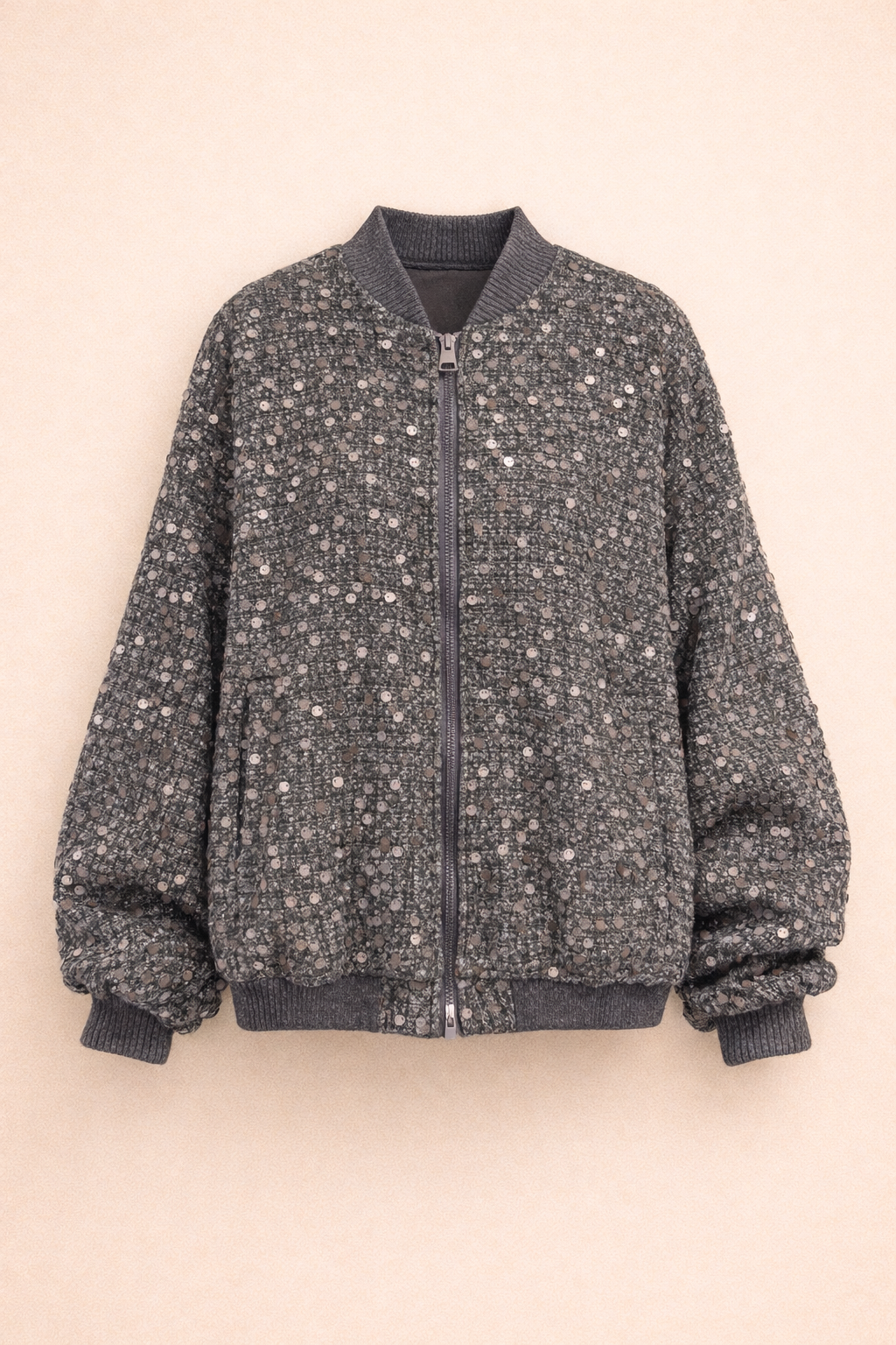 Blouson bombardier en tweed gris coupe décontractée