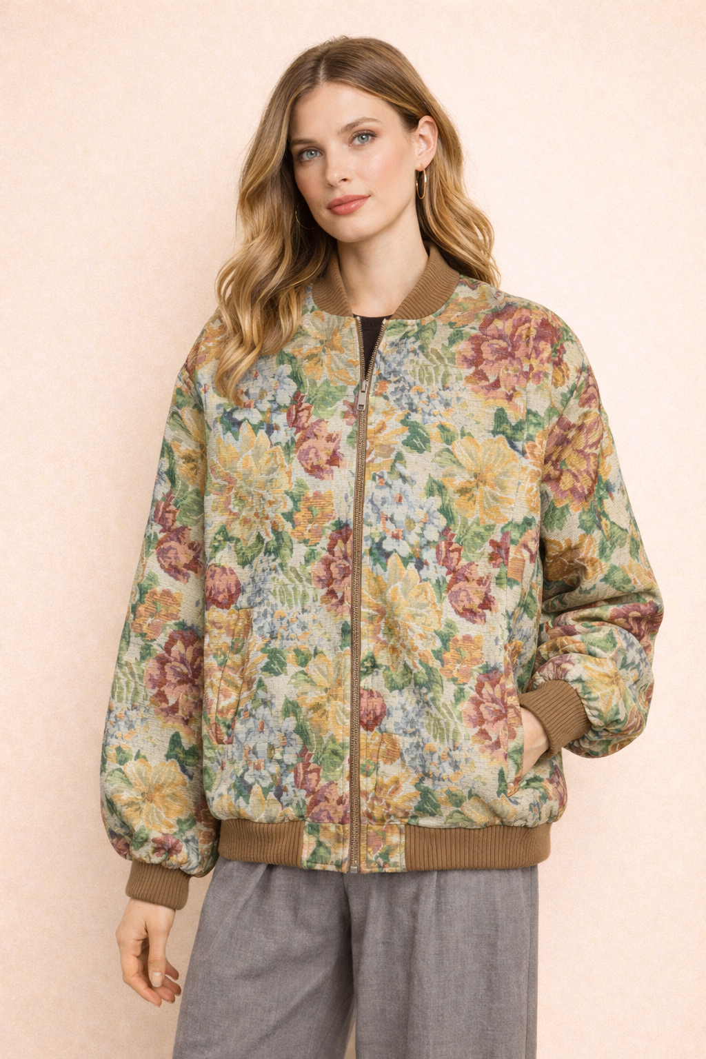 relaxed fit floral bomber jacket