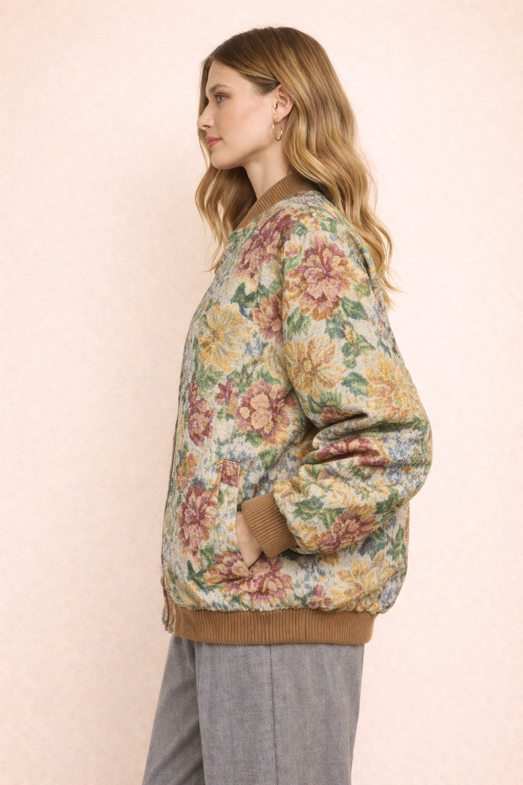 relaxed fit floral bomber jacket