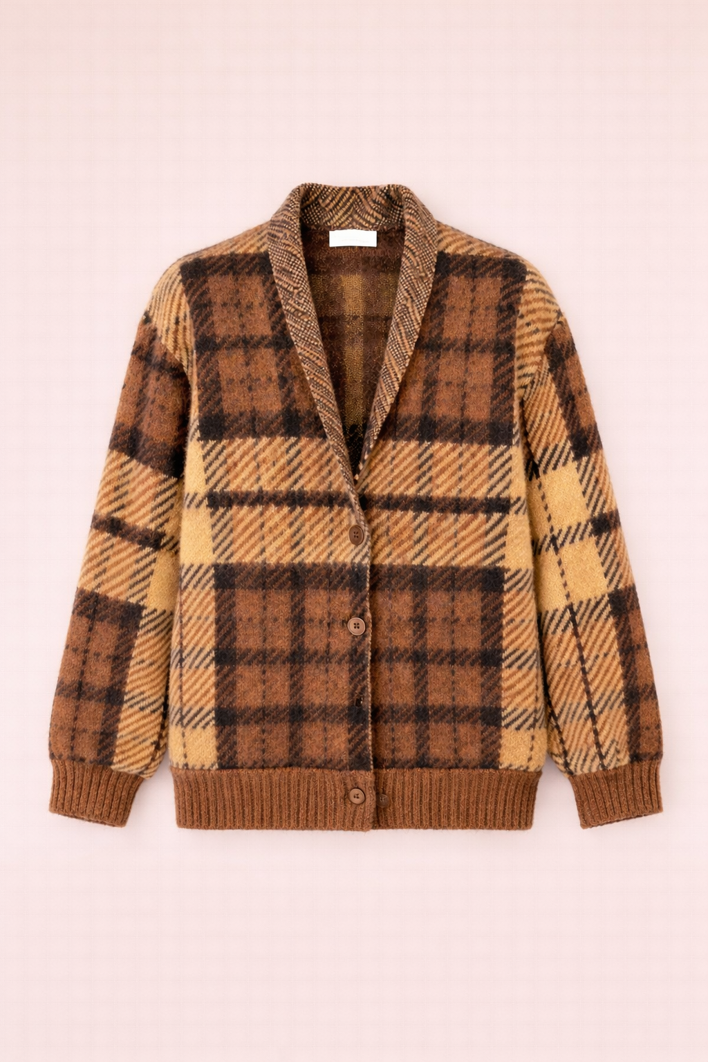 Relaxed check cardigan with buttons