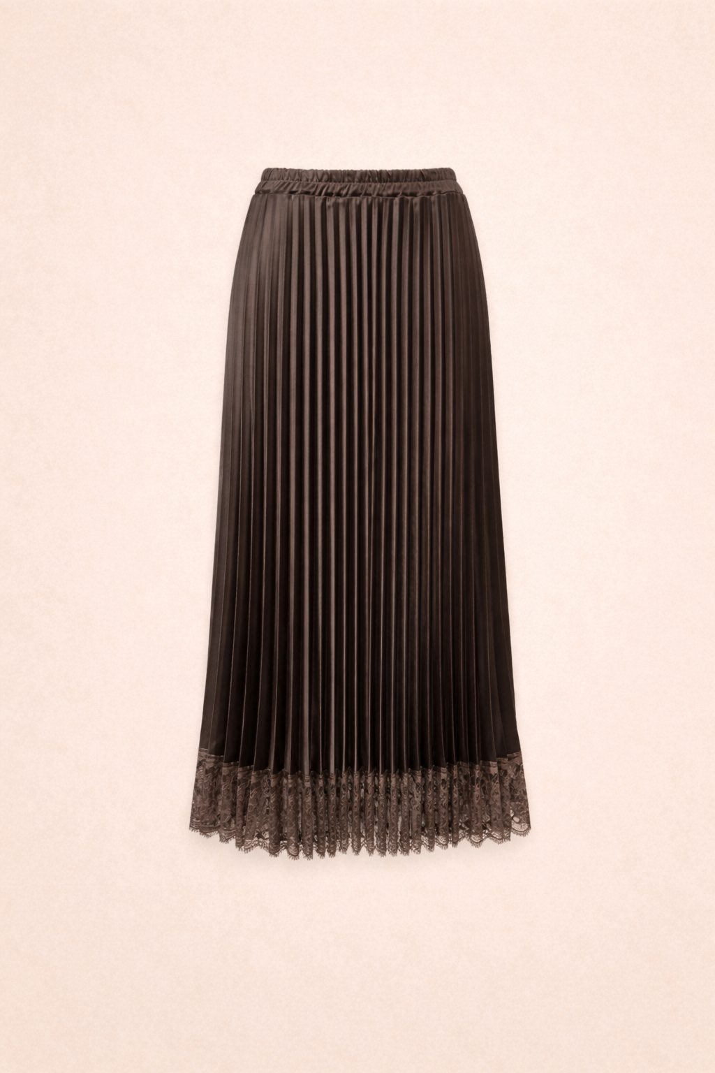 Long brown pleated skirt with lace